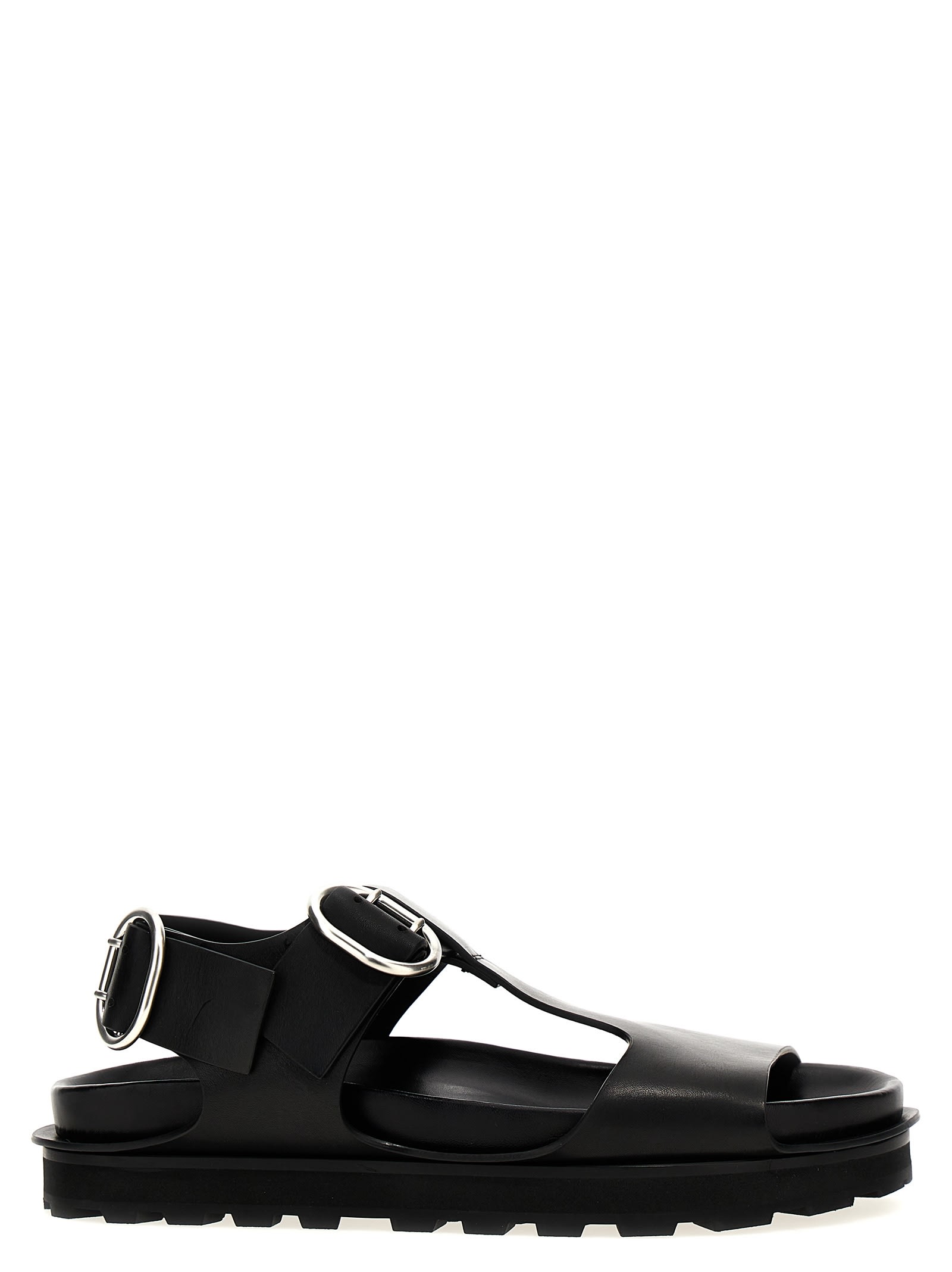 Shop Jil Sander Leather Sandals In Black