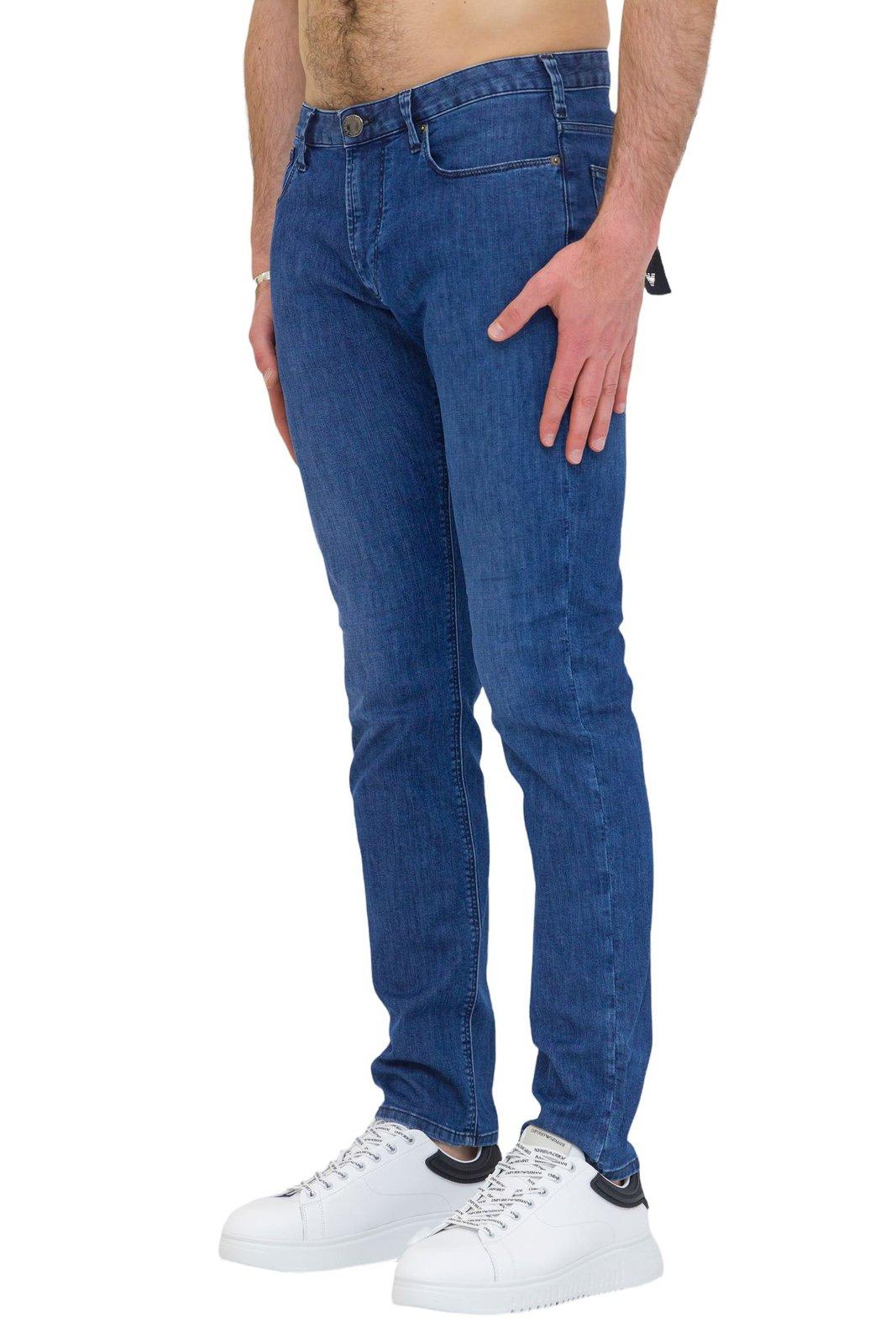 Shop Emporio Armani Logo Embroidered Skinny Jeans In Clear Blue