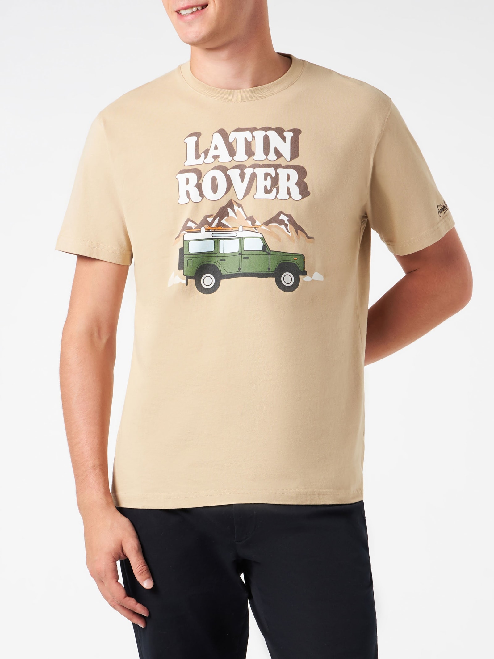 Shop Mc2 Saint Barth Man Heavy Cotton T-shirt With Latin Rover Print In Brown