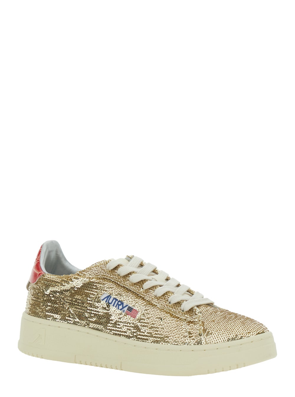 Autry Medalist Gold-colored Sneaker With Contrasting Heel And All-over Bead Application In Leather Blend W In Silver