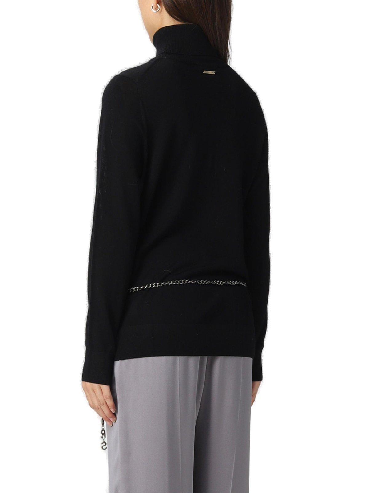 Shop Michael Kors Logo Plaque Chained Long-sleeved Jumperr  In Black