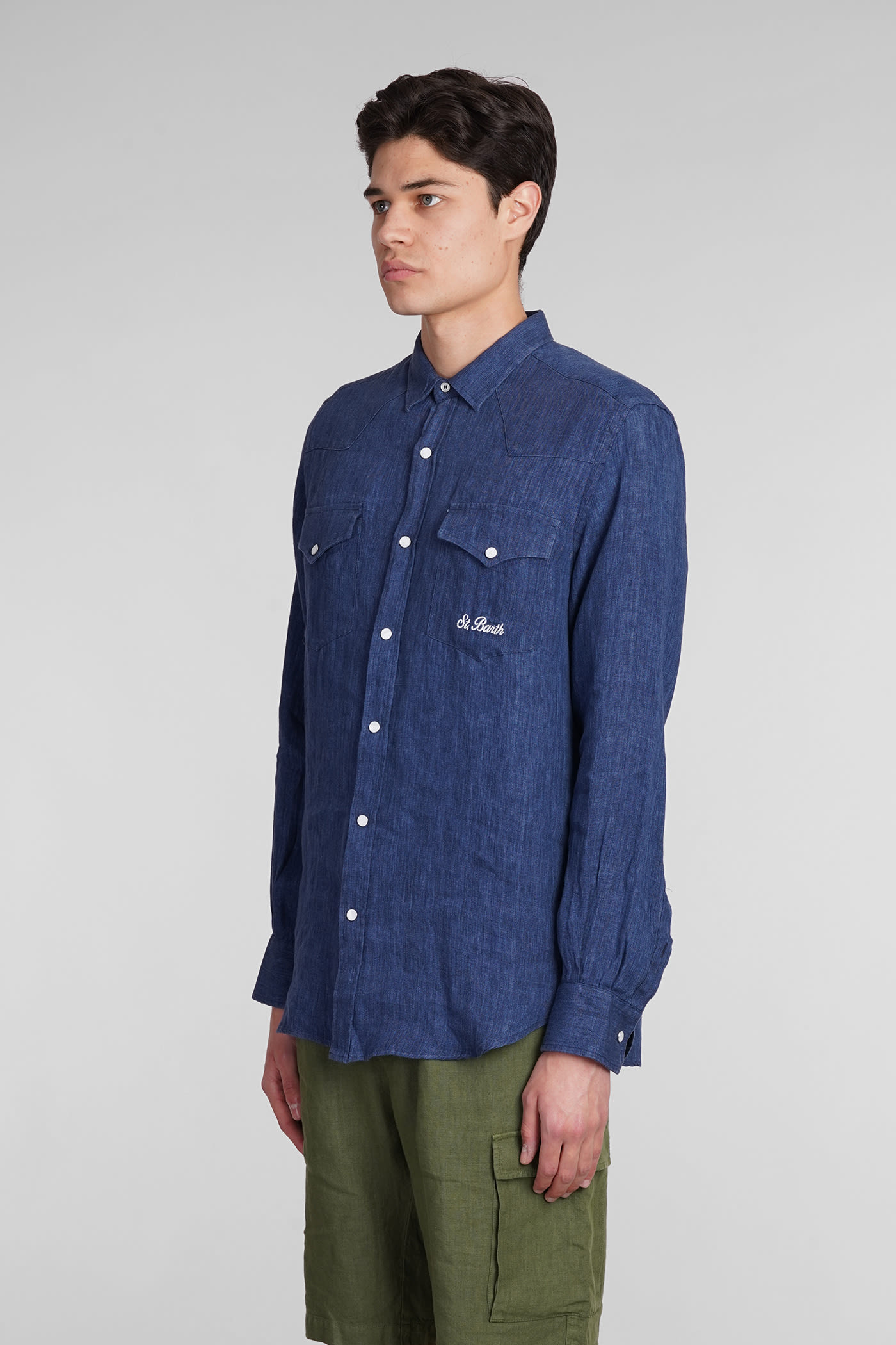 Shop Mc2 Saint Barth Greg Shirt In Blue Cotton