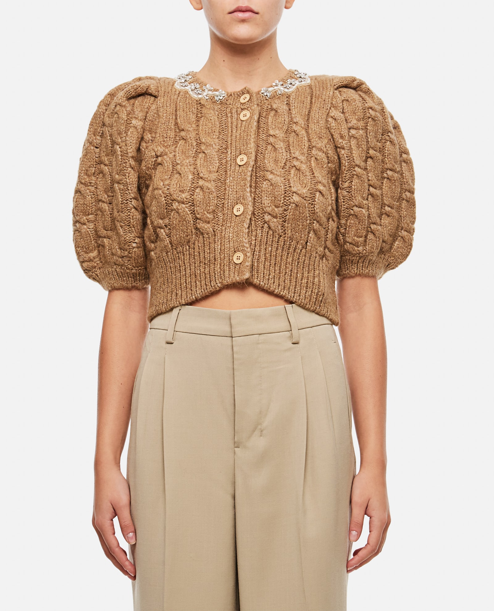 SIMONE ROCHA CROPPED CABLE PUFF SLEEVE CARDIGAN