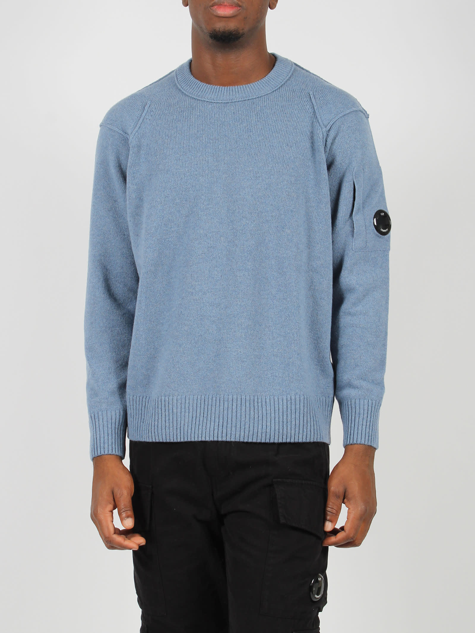 Shop C.p. Company Lambswool Grs Crew Neck Knit In Blue