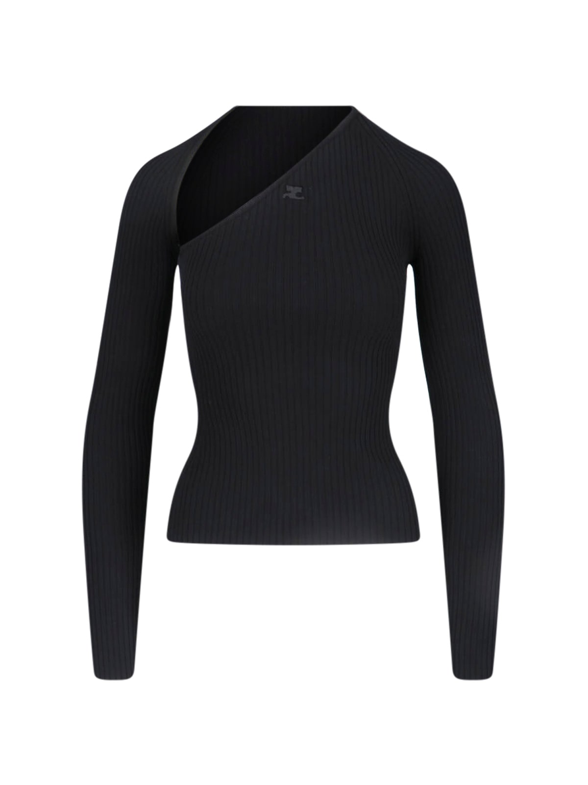 Courrèges Slash Asymmetric Ribbed-knit Sweater In Black