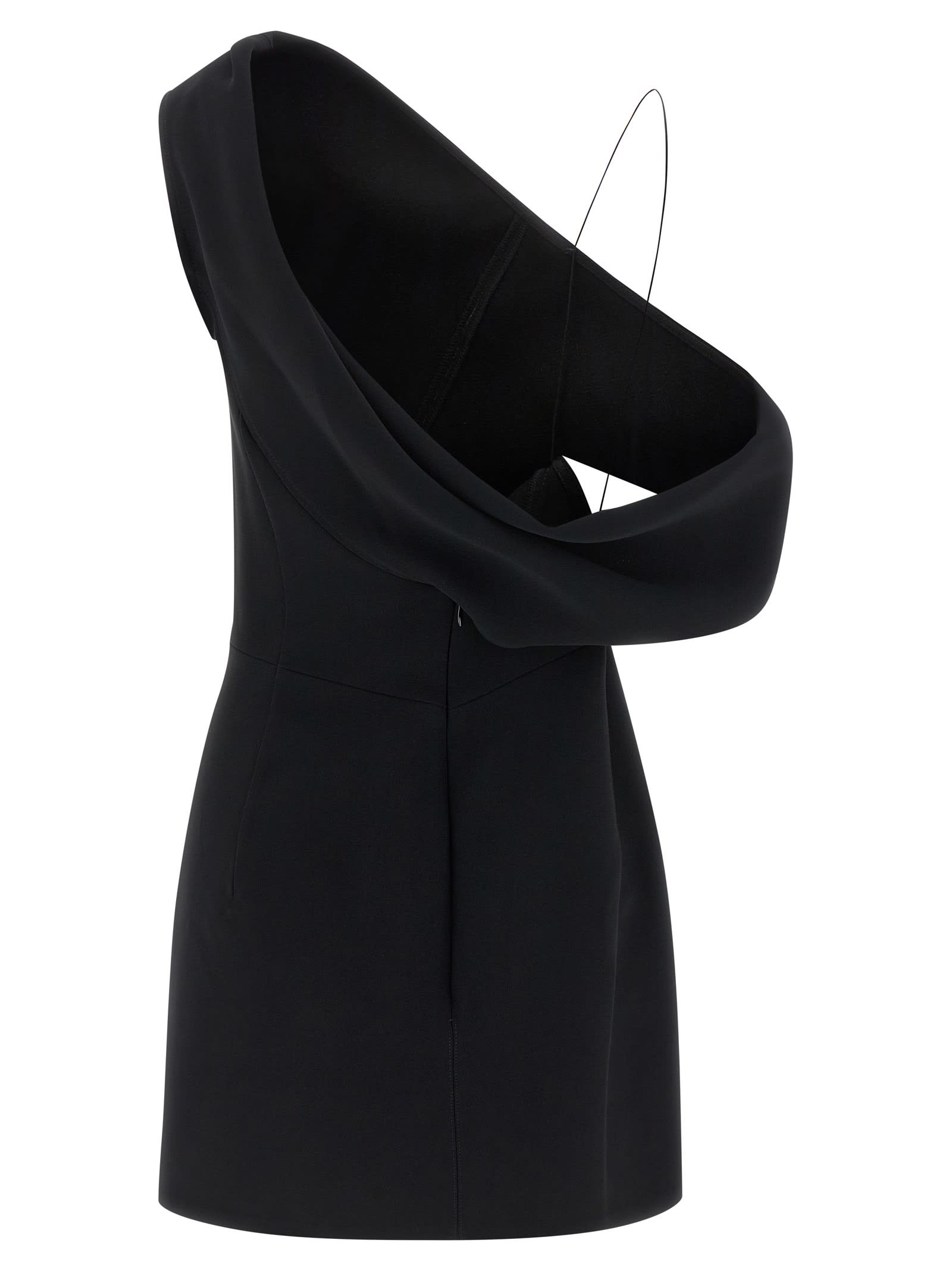 Jacquemus Asymmetric One Shoulder Mini Dress In Black