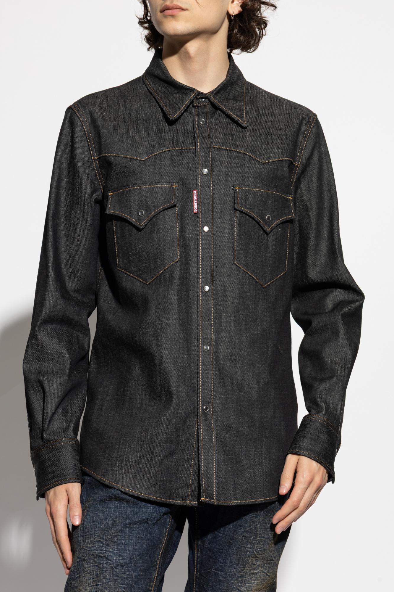 Dsquared2 Long-sleeve Casual Denim Shirt With Pocket Details In Black
