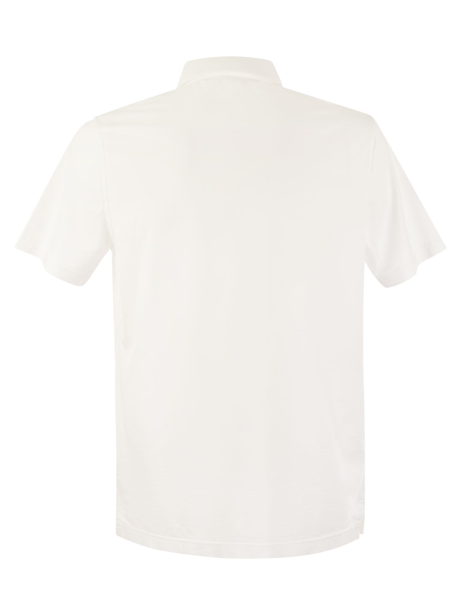 Shop Fedeli Cotton Polo Shirt With Open Collar In Bianco