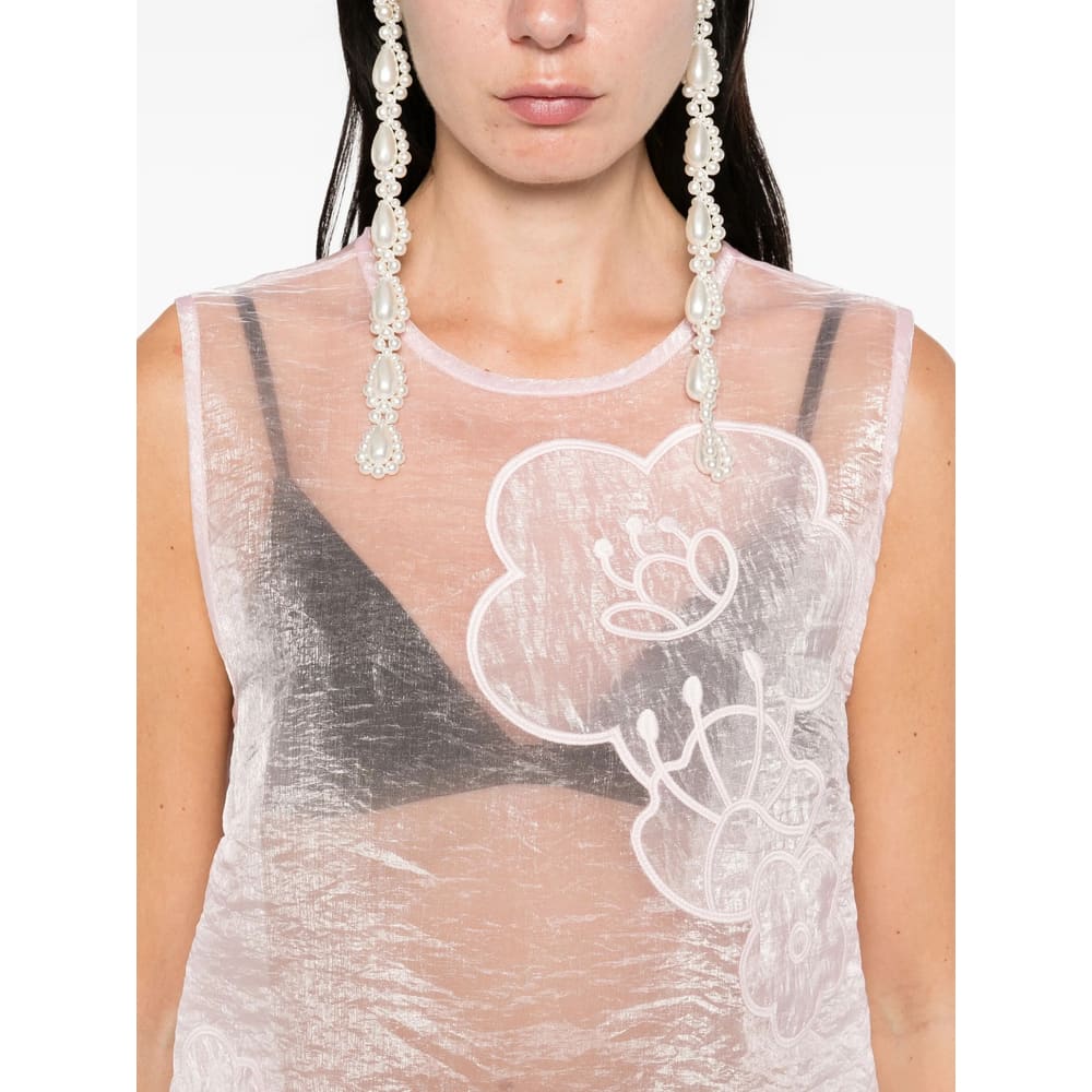 Cecilie Bahnsen Floral-embellished Sleeveless Top In Pink