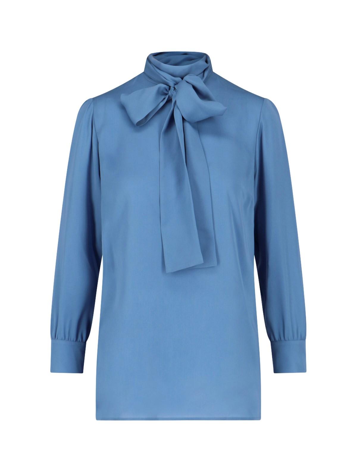 Shop Gucci Pussy Bow Detail Blouse In Blue