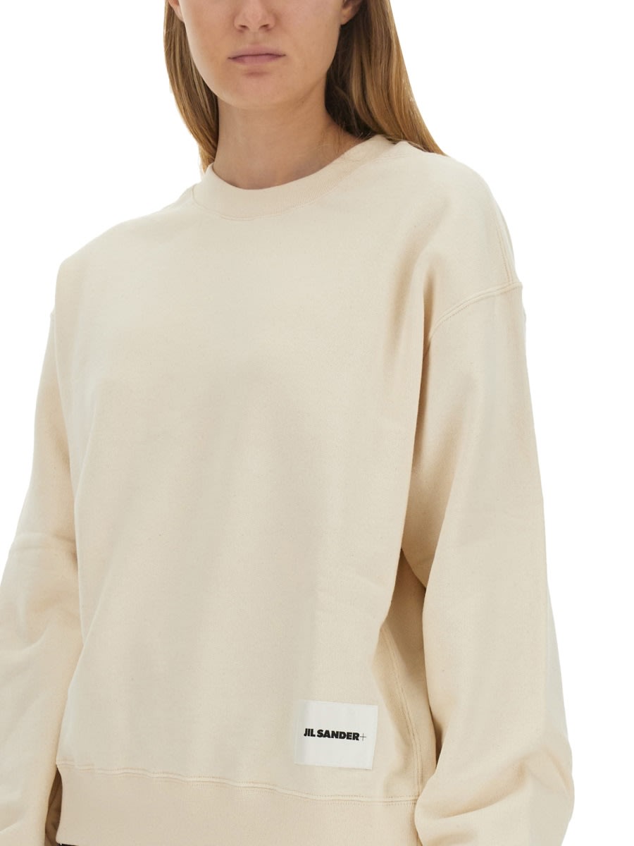 Shop Jil Sander Sweatshirt With Logo Patch In Beige