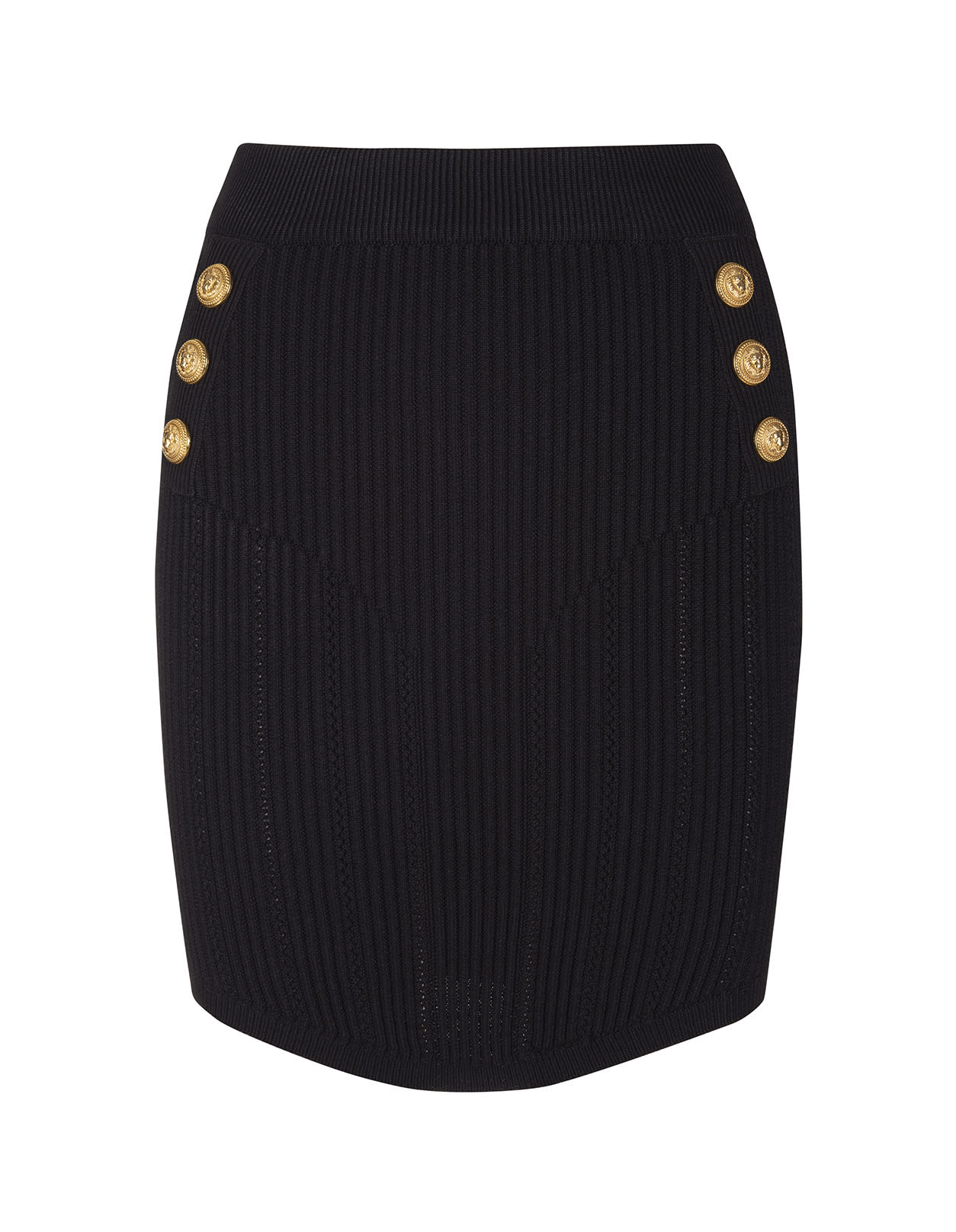 Balmain Black Short Skirt In Eco-design Knit With Double Buttoning
