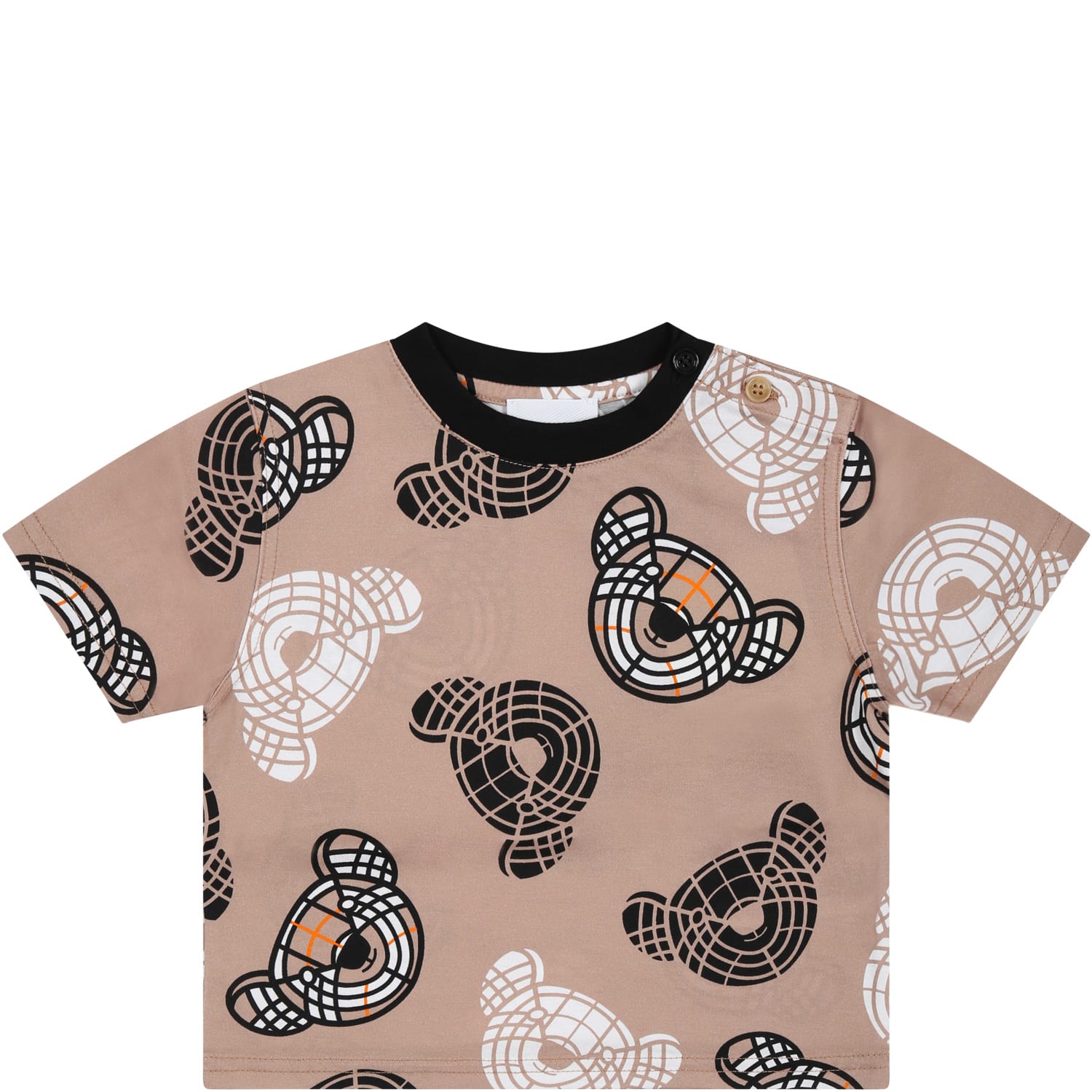 Burberry Beige T-shirt For Babies With Iconic Thomas Bears All-over