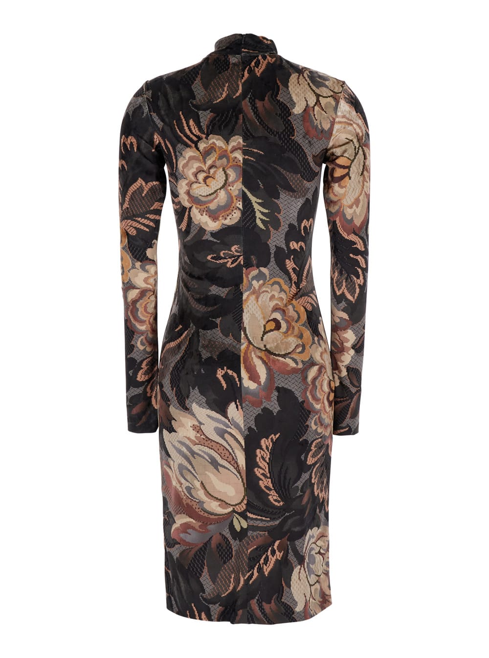 Shop Etro Multicolor Midi Dress With Jacquard Motif In Velvet Woman In Grey