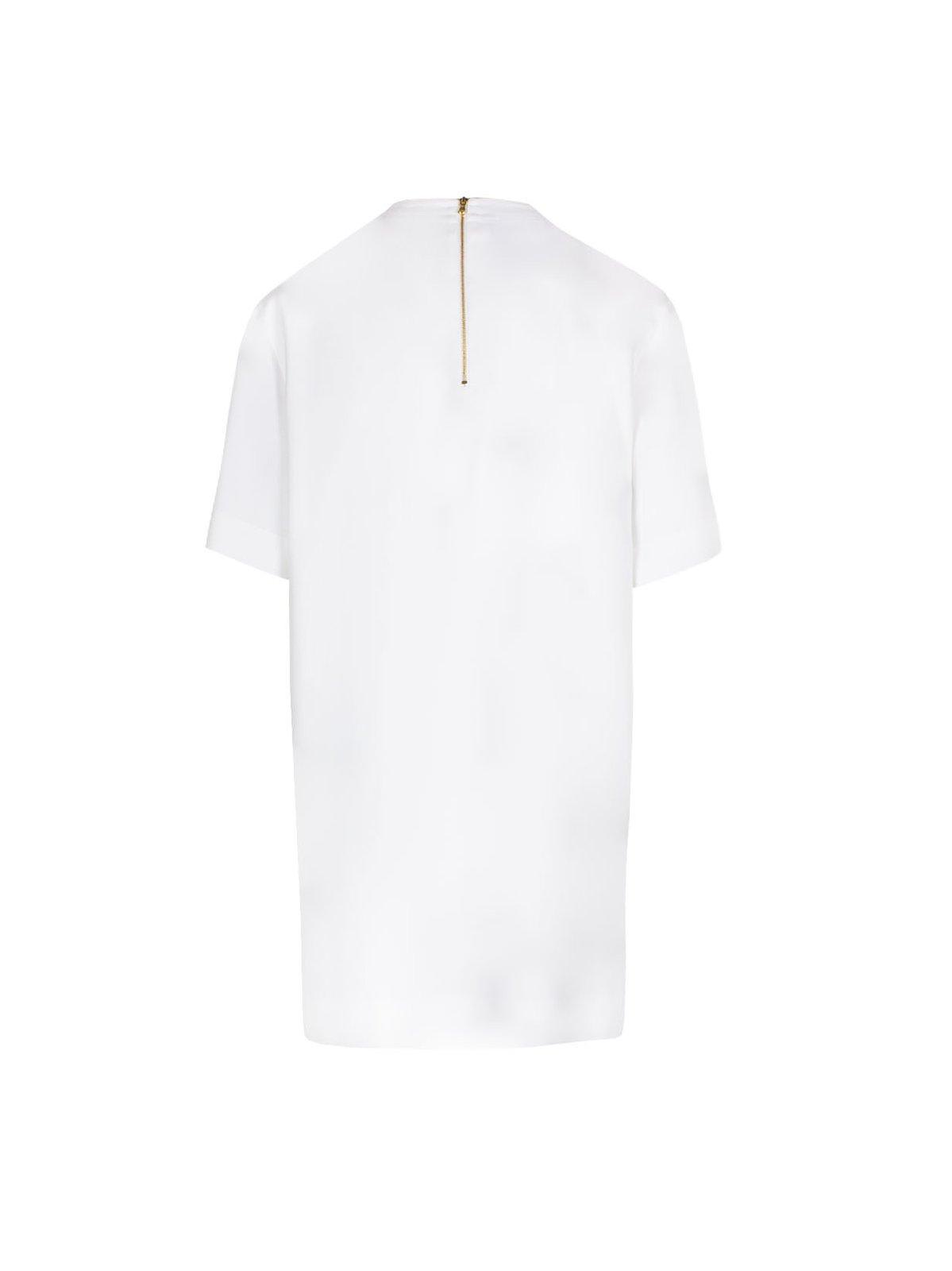 Shop Moschino Logo Printed T-shirt Mini Dress In White/black