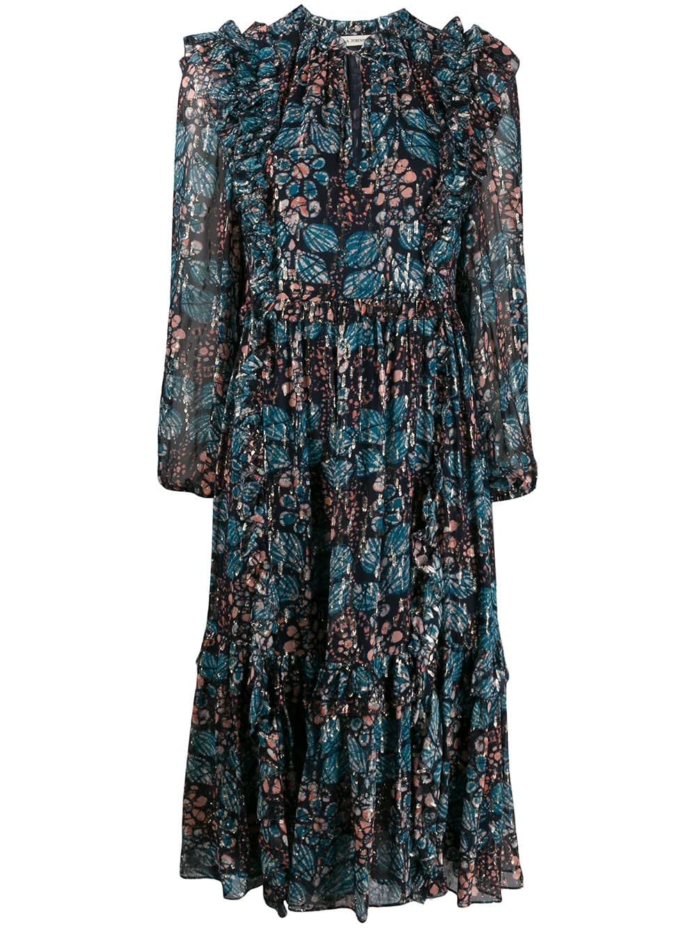 Ulla Johnson Seraphina Ruffled Floral Print Dress In Blue | ModeSens