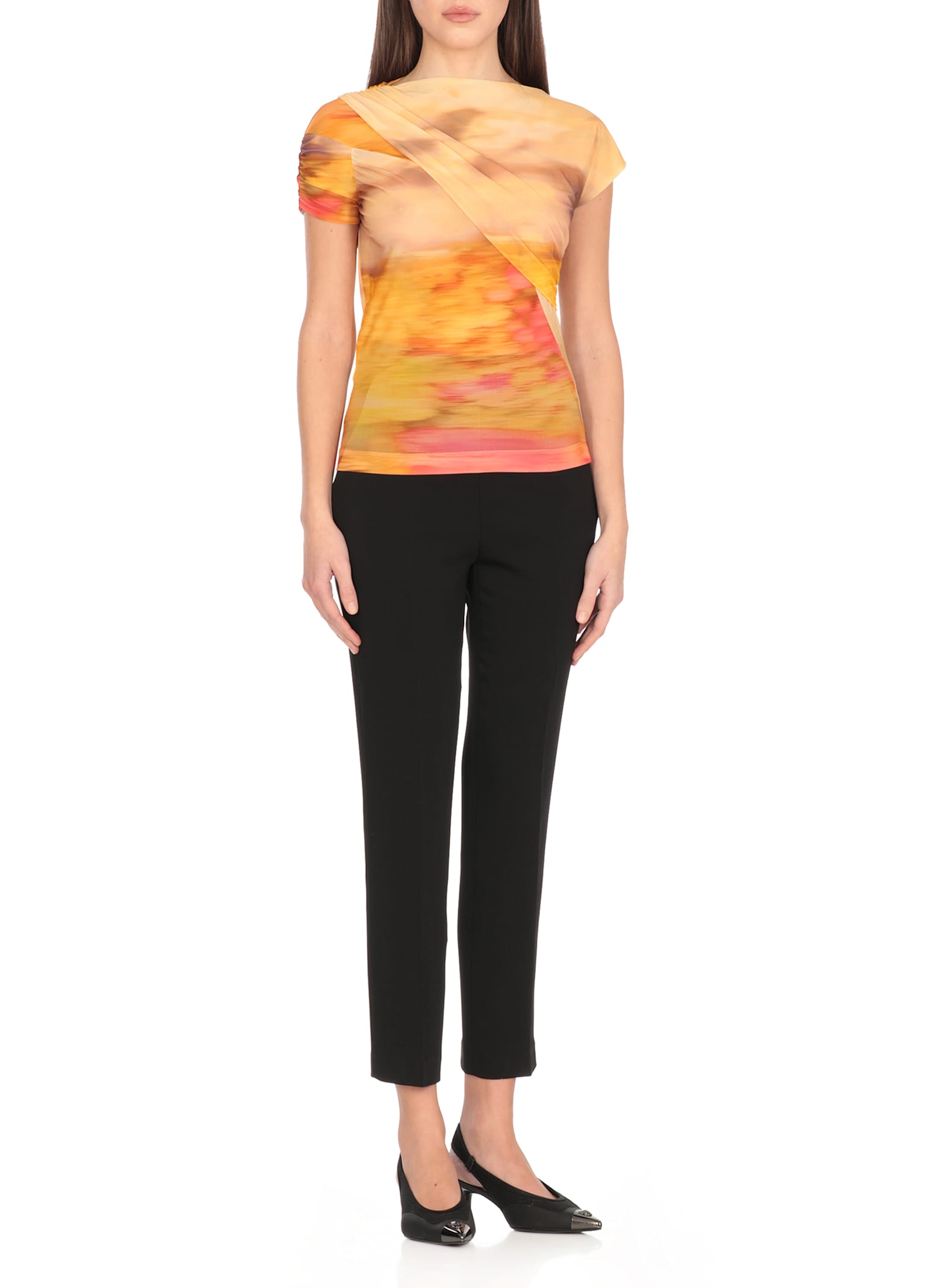 Pinko Asymmetric Crop Top With Landscape Print