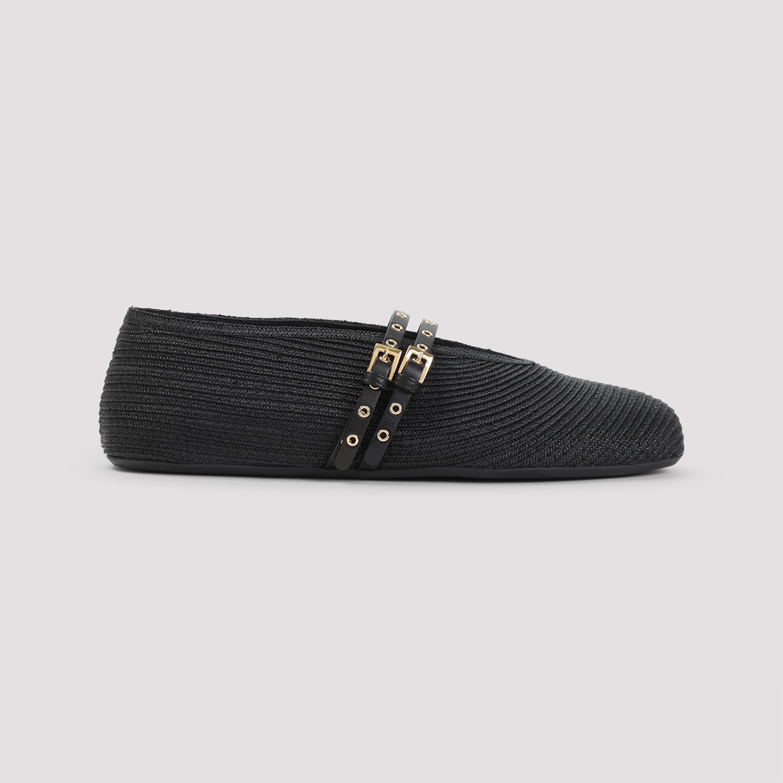 Alaïa Raffia And Leather Ballet Flats In Black