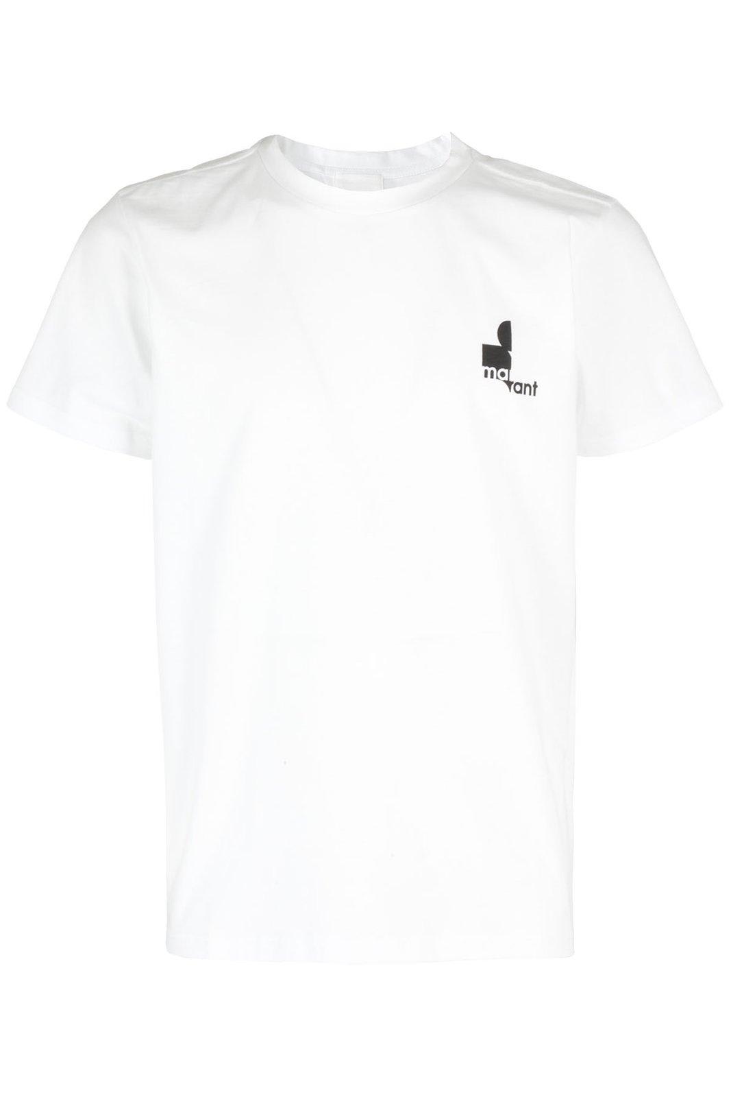 Shop Isabel Marant Crewneck Logo Printed T-shirt In Bianco