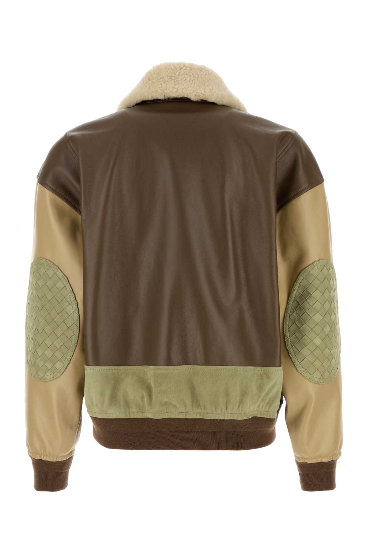 Bottega Veneta Multicolor Leather Bomber Jacket In Brown