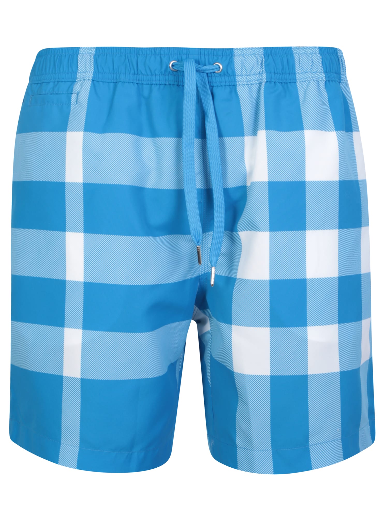 BURBERRY BLUE EXAGGERETED CHECK PATTERN SWIM SHORTS