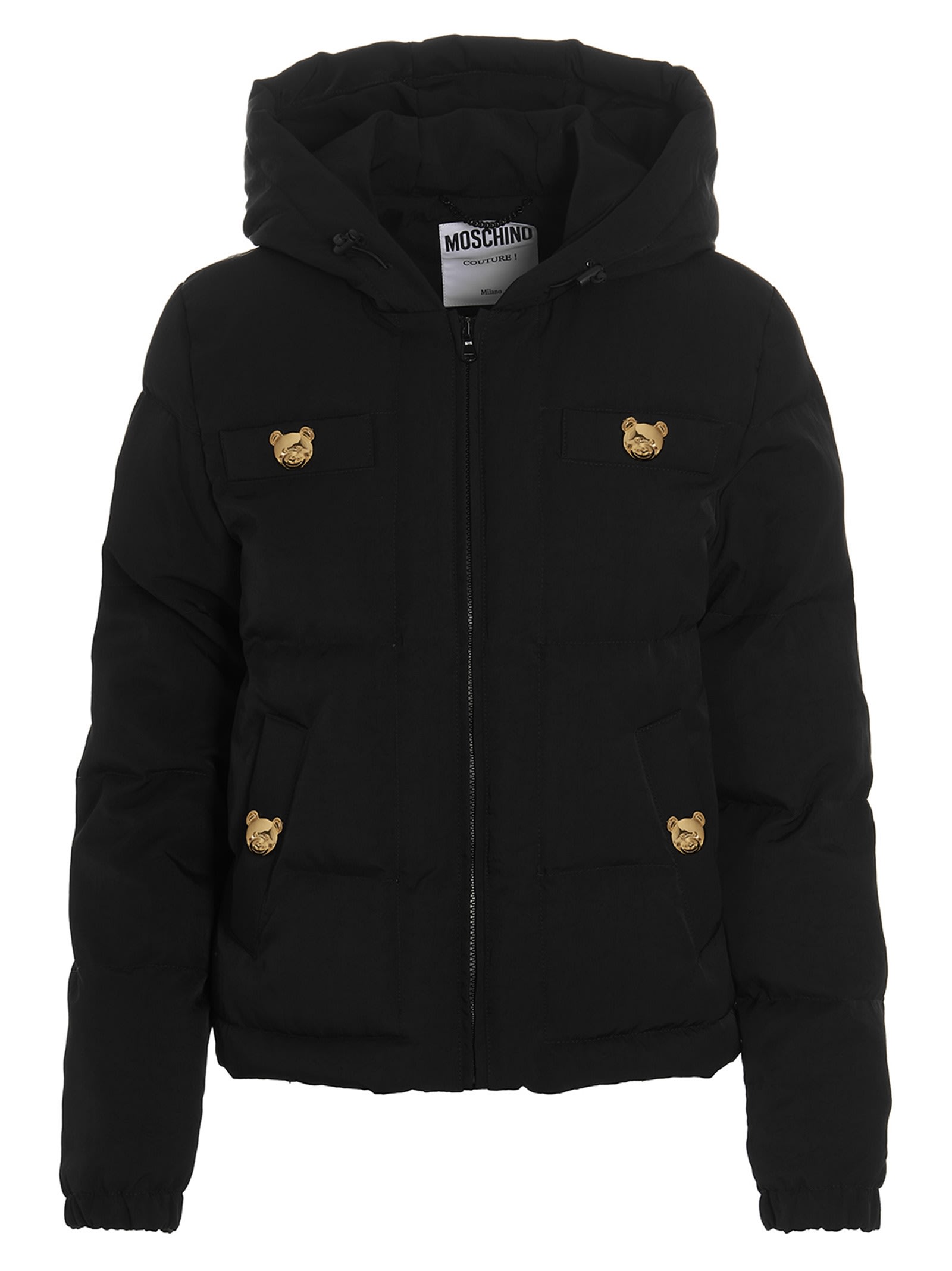 Shop Moschino Logo Button Down Jacket In Black