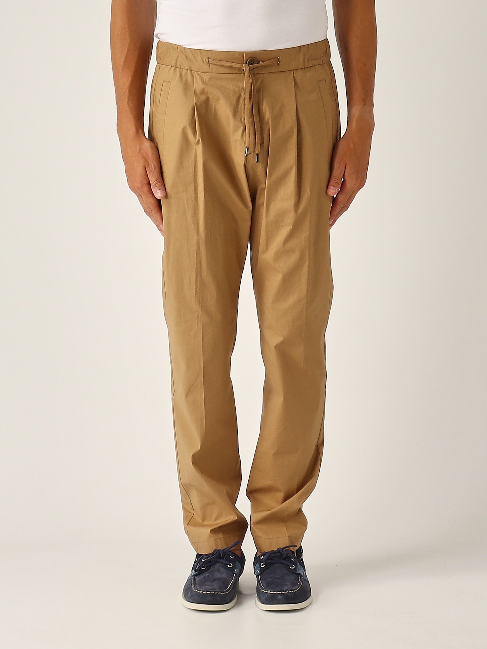 Herno Jogger In Light Cotton Stretch Trousers In Brown