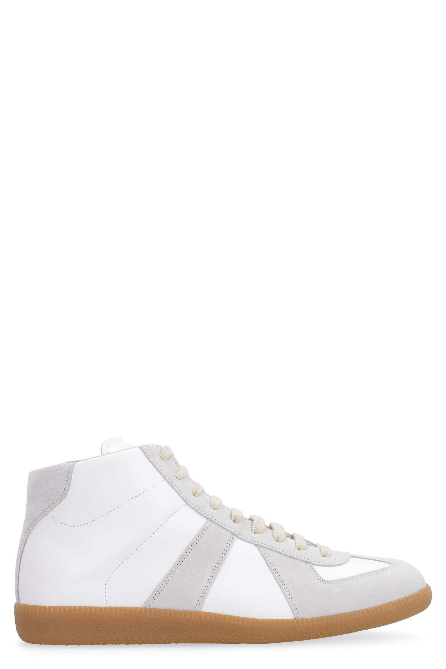 MAISON MARGIELA REPLICA HIGH-TOP LEATHER LACE-UP SNEAKERS,11206708