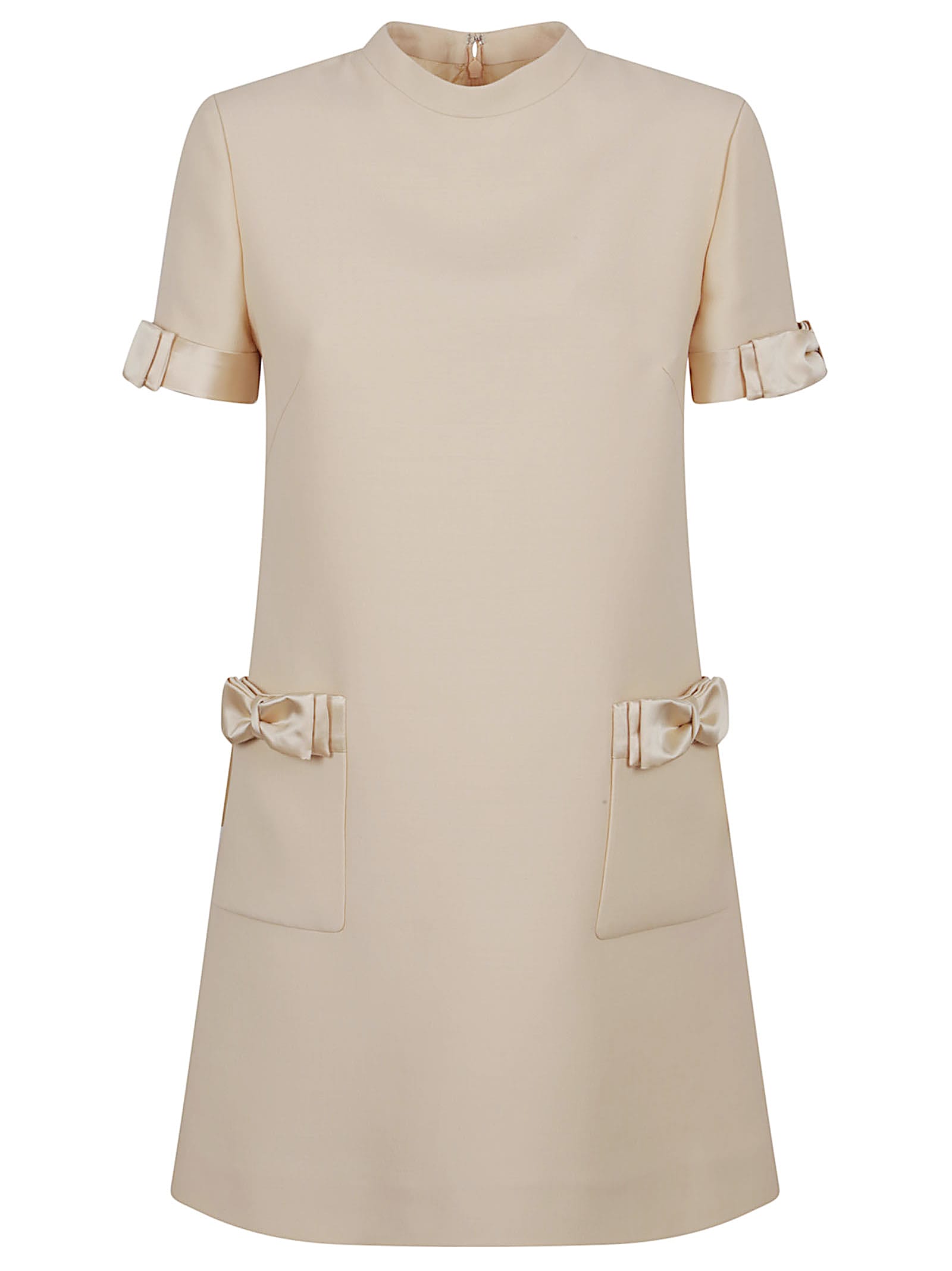 Valentino Garavani Slightly Flared Beige Crepe Couture Dress With Bow Detail In Nude