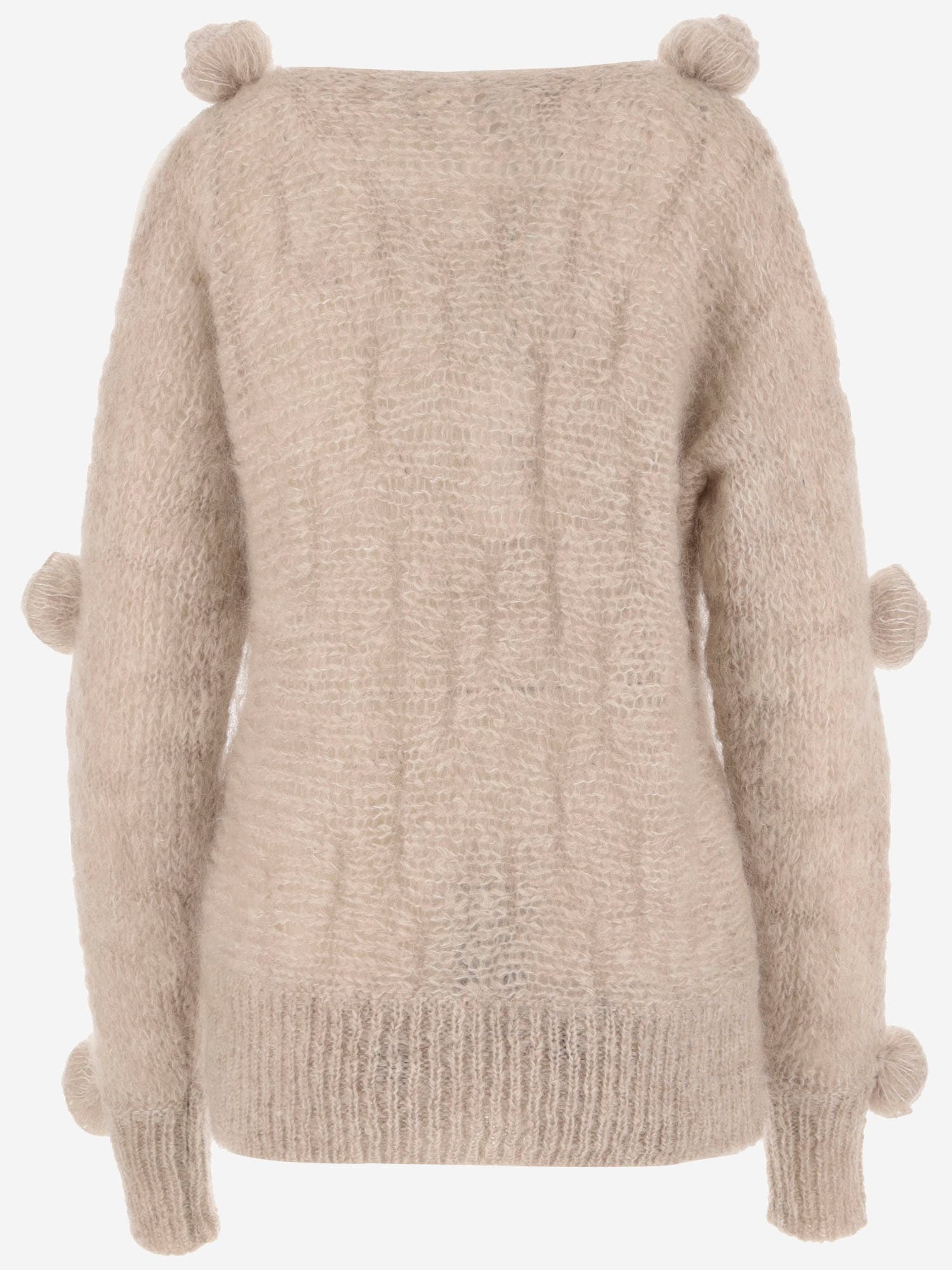 Shop Blumarine Mohair Blend Sweater With Roses In Beige