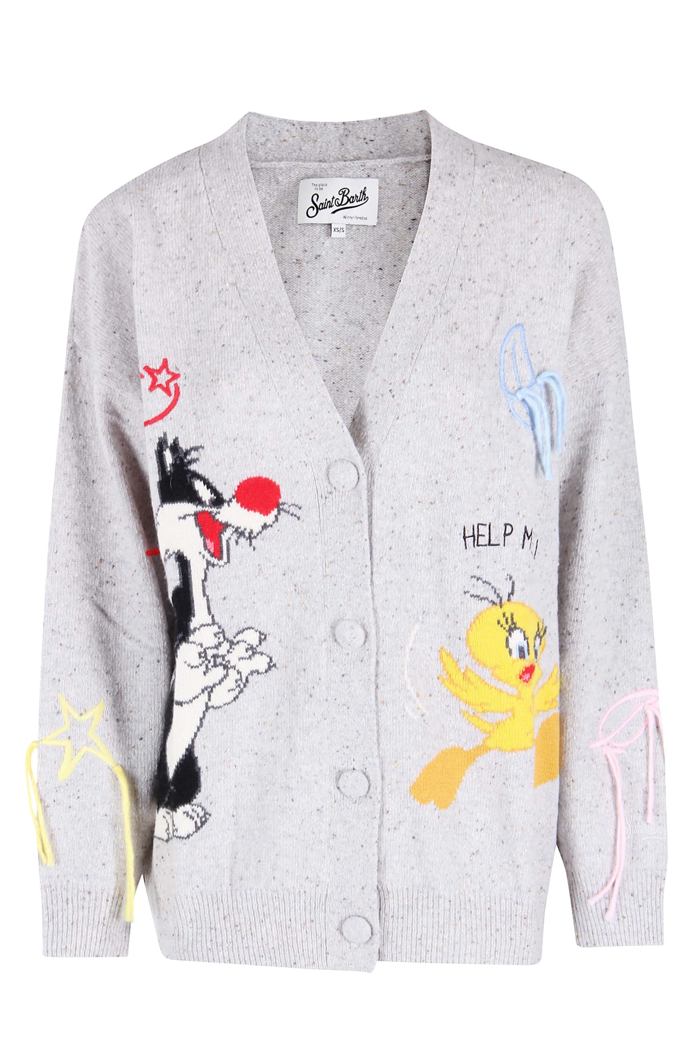 Mc2 Saint Barth Long Jacquard Donegal Cardigan In Multi