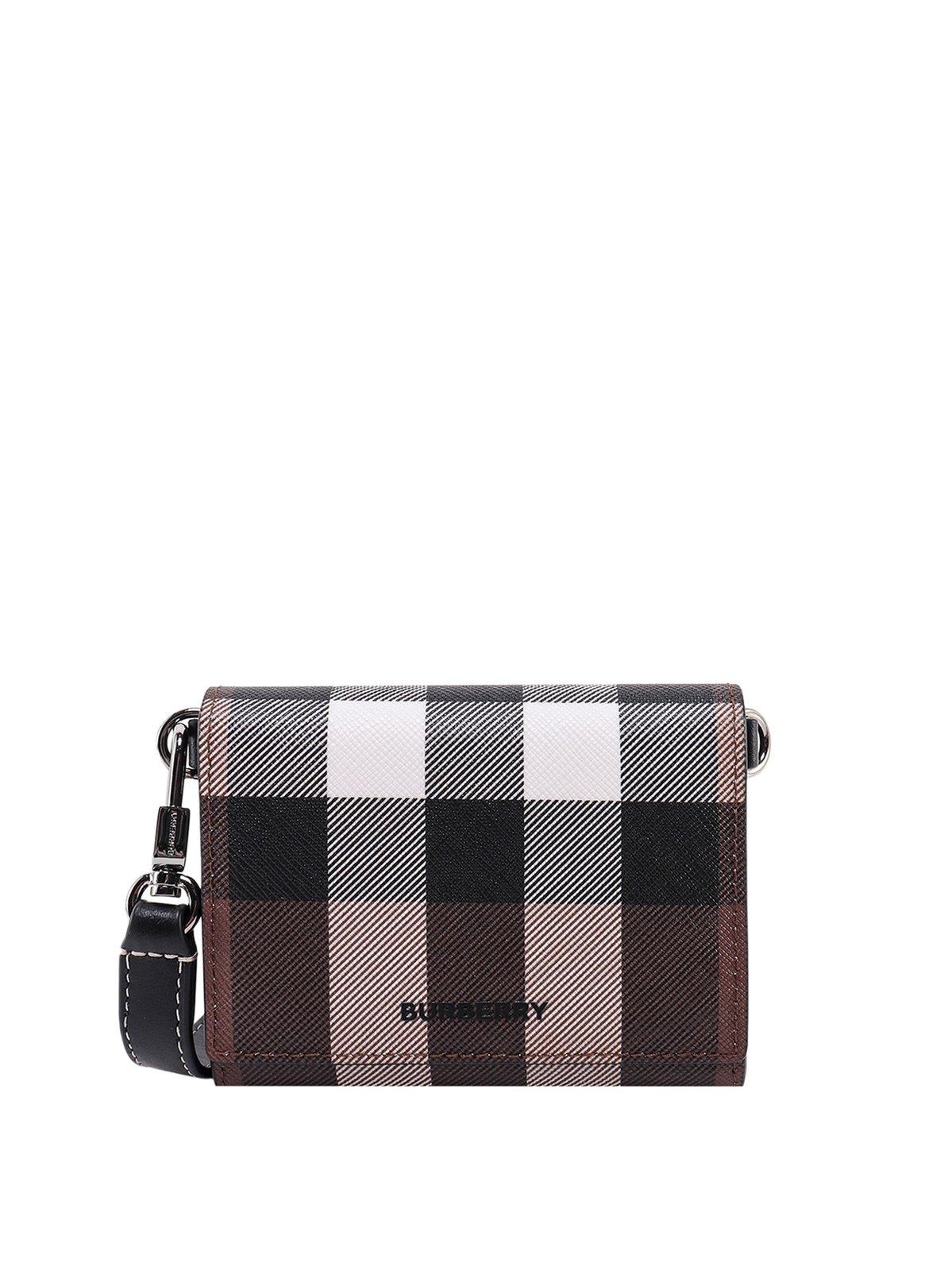 Burberry Check Fold-over Top Strapped Wallet