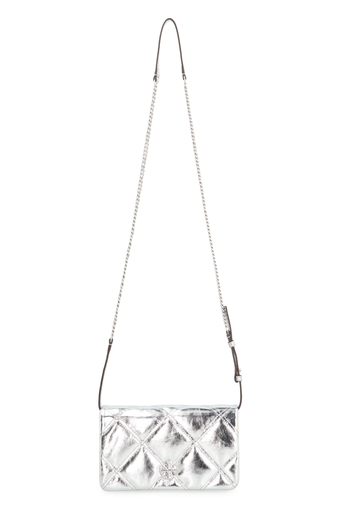 Tory Burch Kira Leather Wallet On Chain In Silver