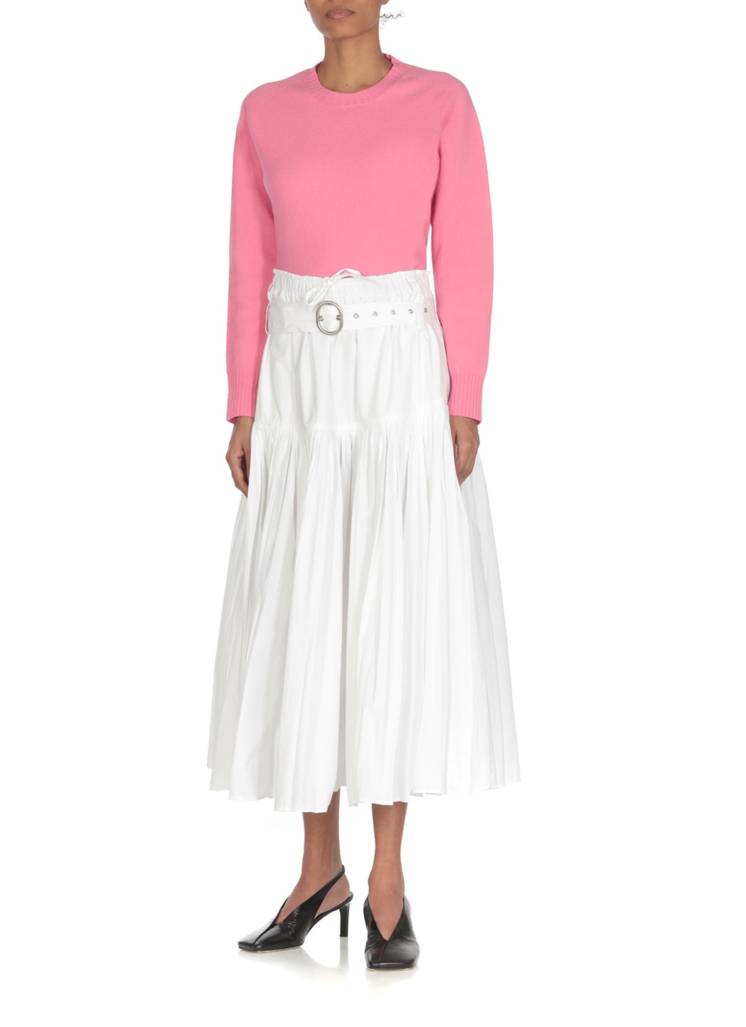 Shop Jil Sander Long Pleated Skirt In Bianco