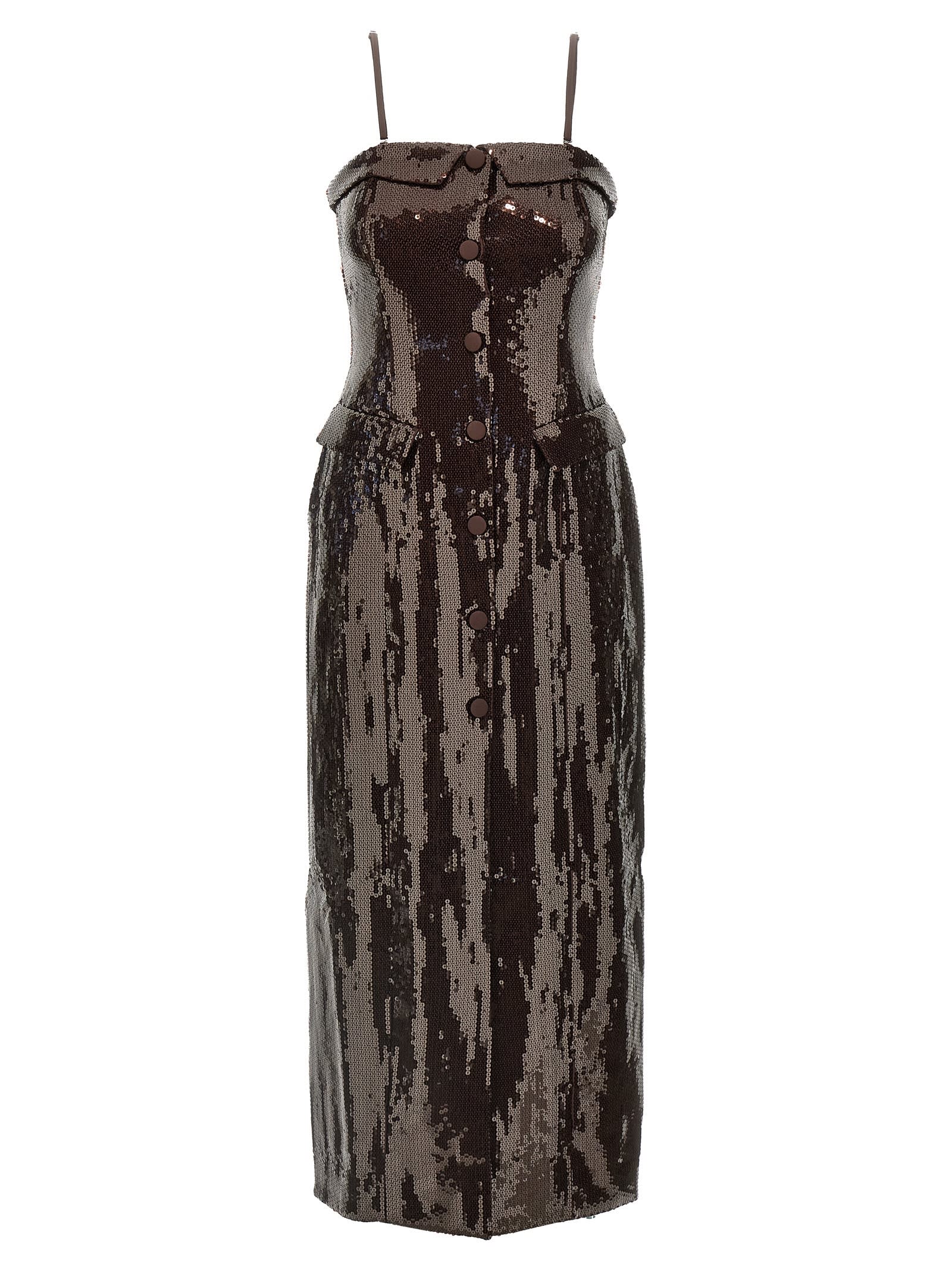 Shop Rotate Birger Christensen Sequin Midi Dress In Brown