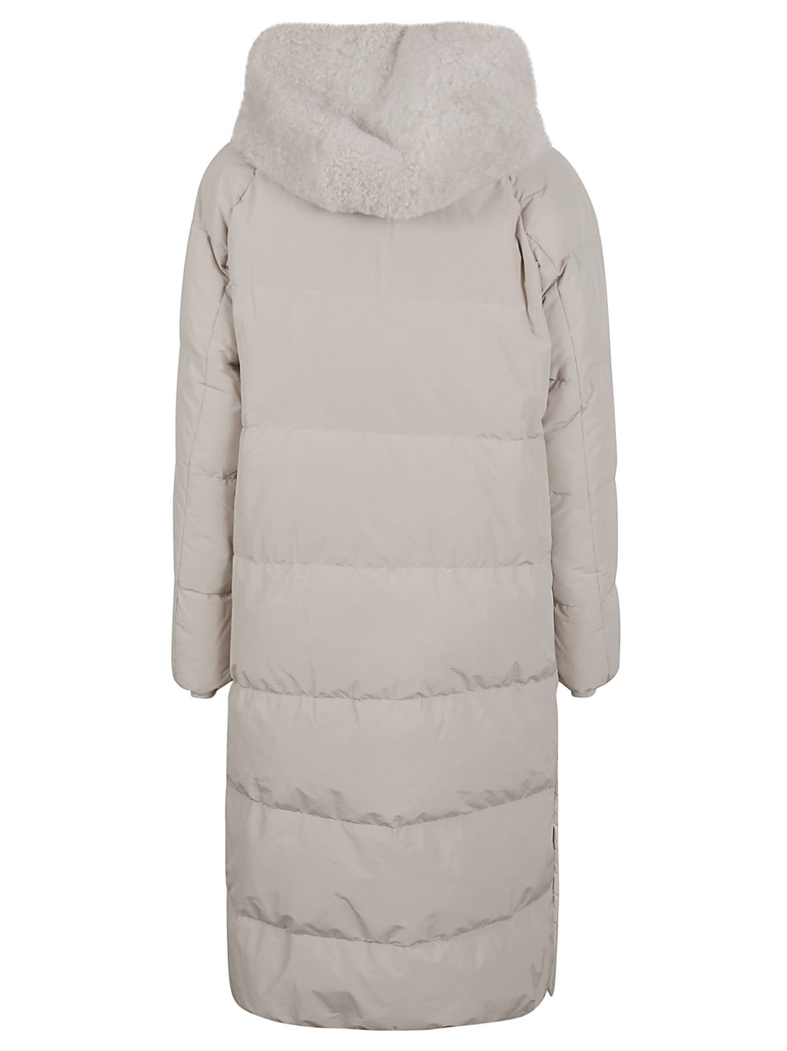 Shop Brunello Cucinelli Fur Hooded Padded Coat  In Grey