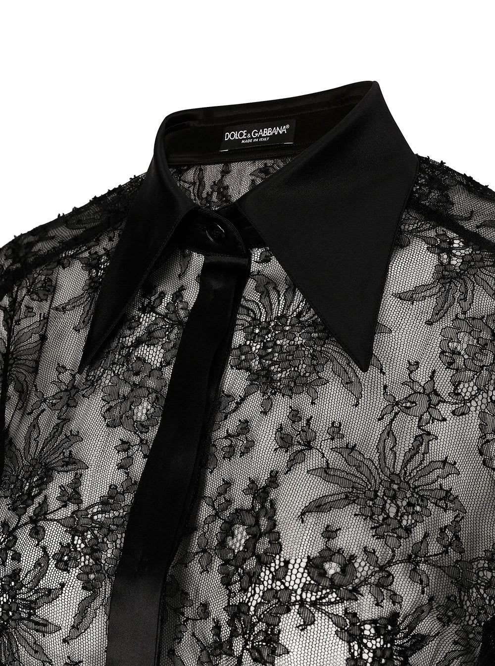 Shop Dolce & Gabbana Black Slim Shirt With Satin Details In Chantilly Lace Woman