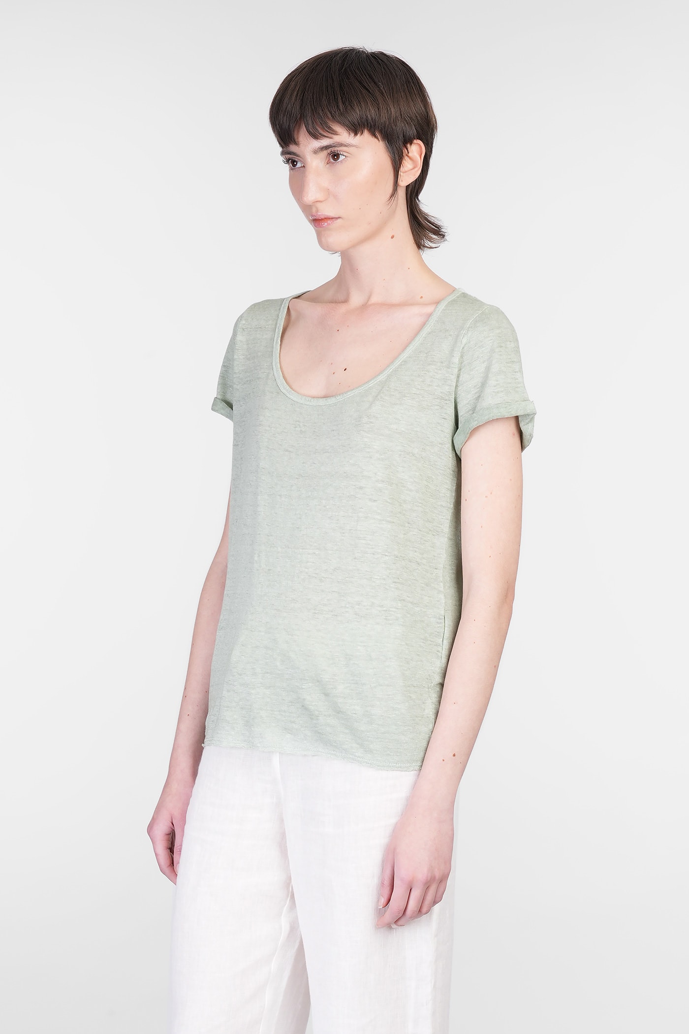 120% Lino T-shirt In Green Linen
