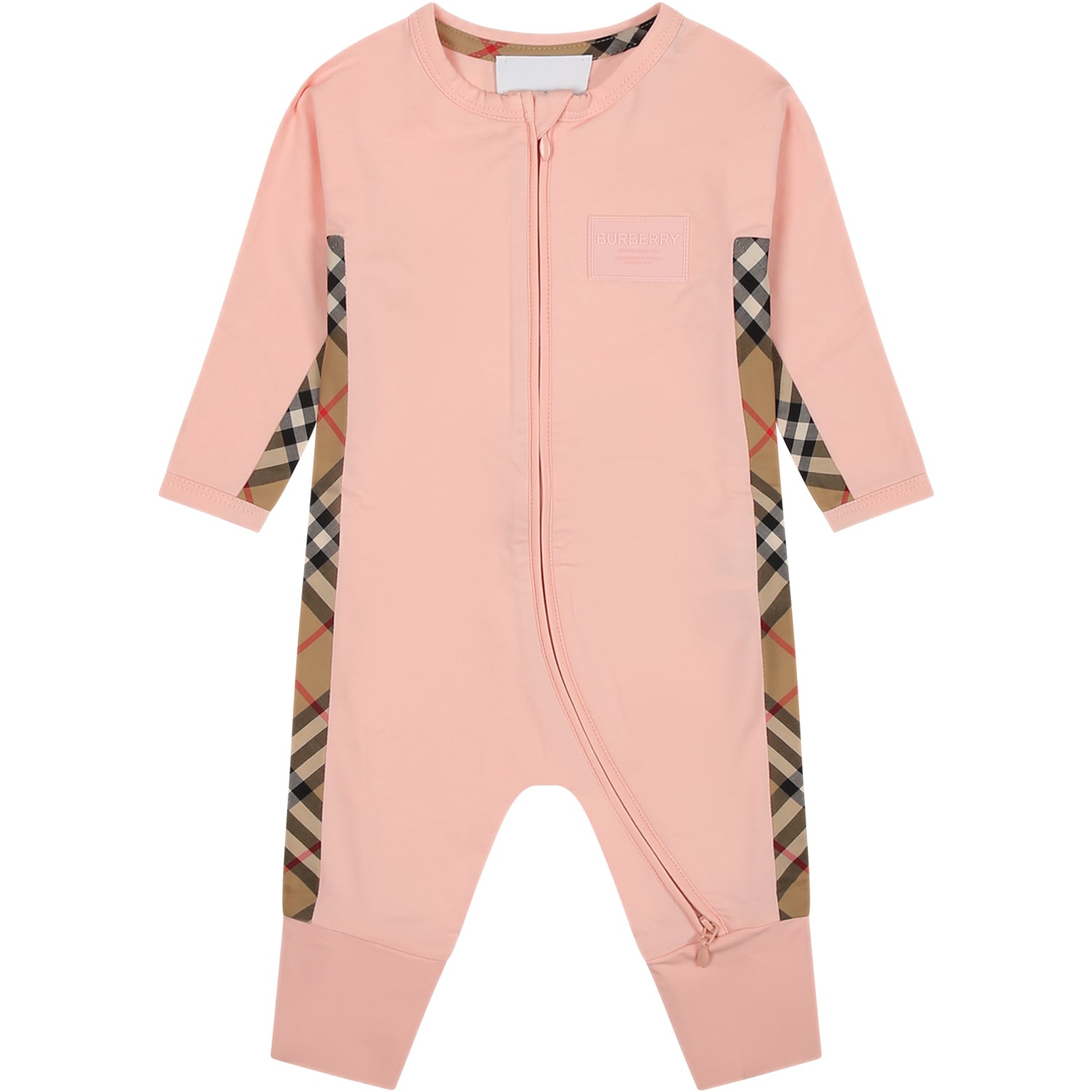 Shop Burberry Pink Set For Baby Girl With Logo In Pale Peach