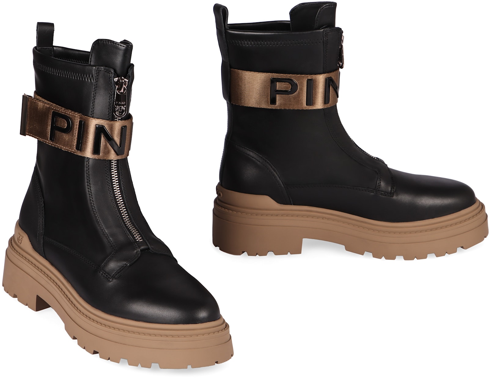 Shop Pinko Mia Leather Combat Boots In Black