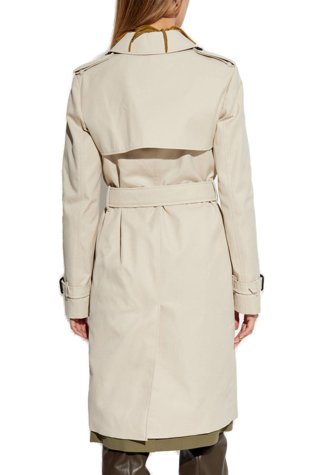 Burberry Mid-length Cotton Blend Trench Coat In Beige
