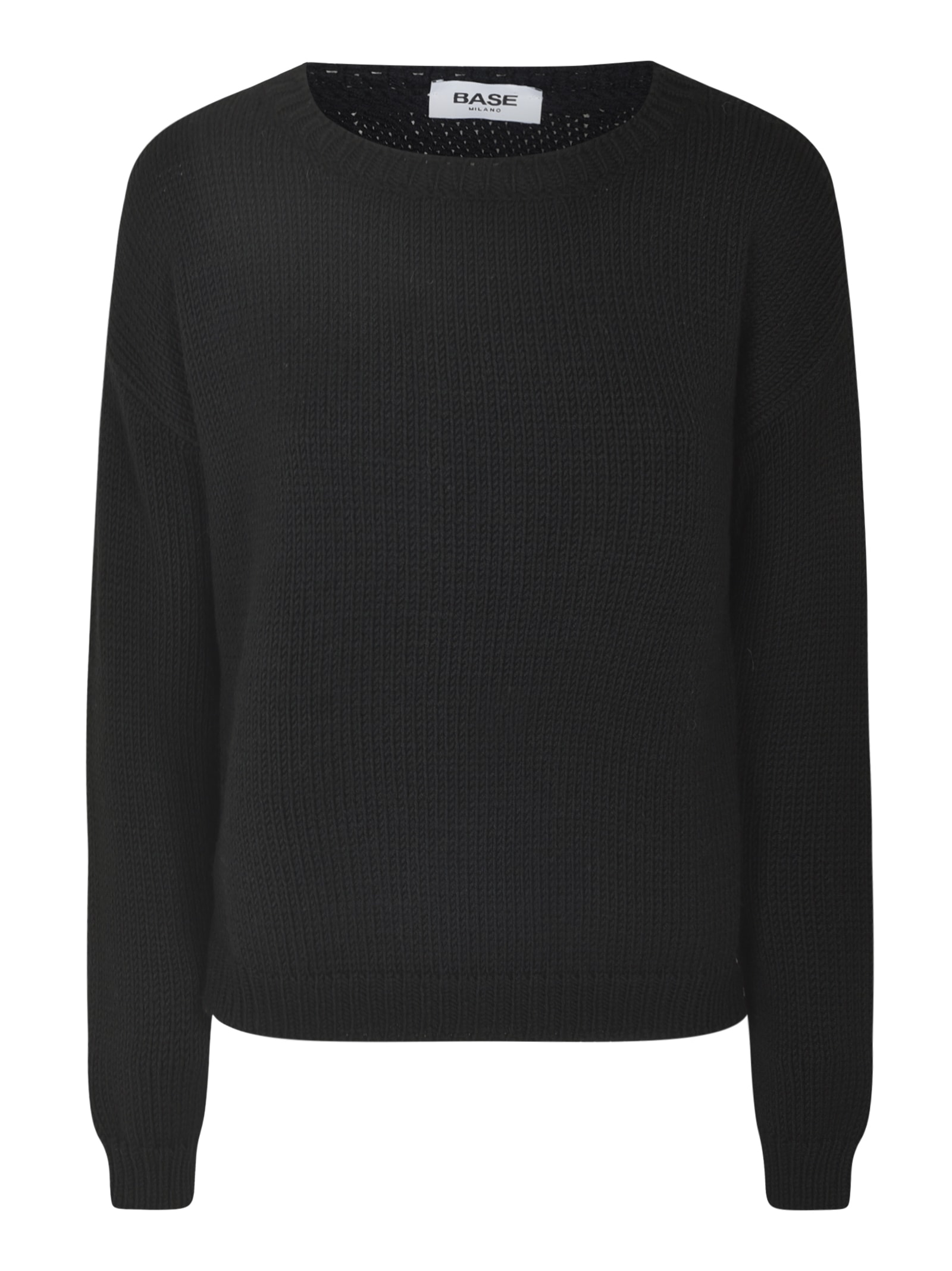 Shop Base Plain Knit Ribbed Sweater In Black