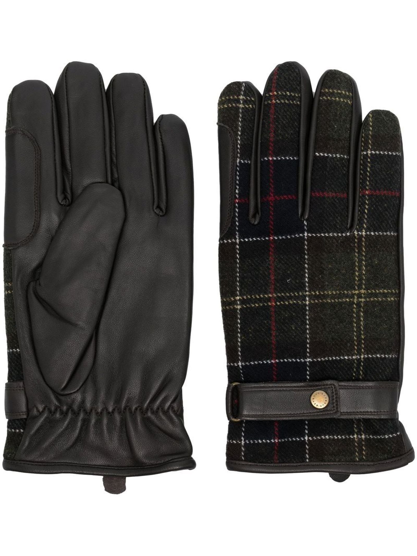 Check-pattern Leather Gloves