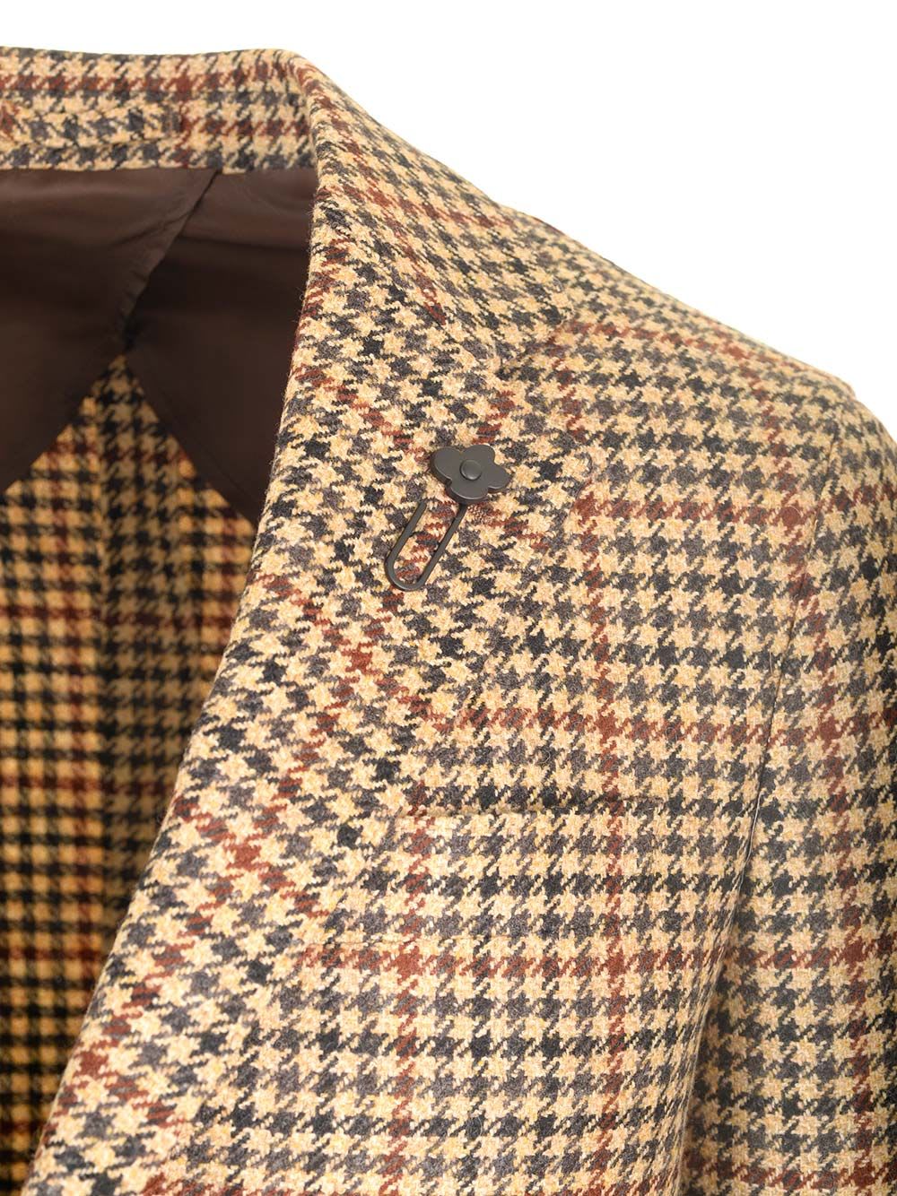 Shop Lardini Beige Prince Of Wales Blazer