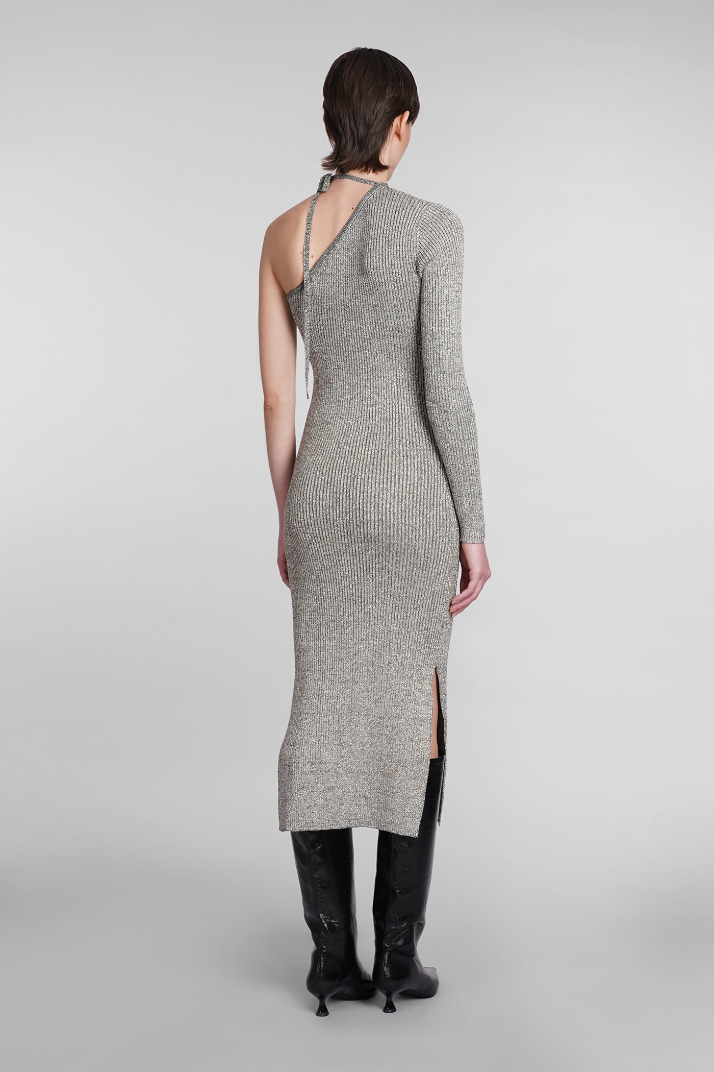 Shop Ganni Dress In Silver Polyester