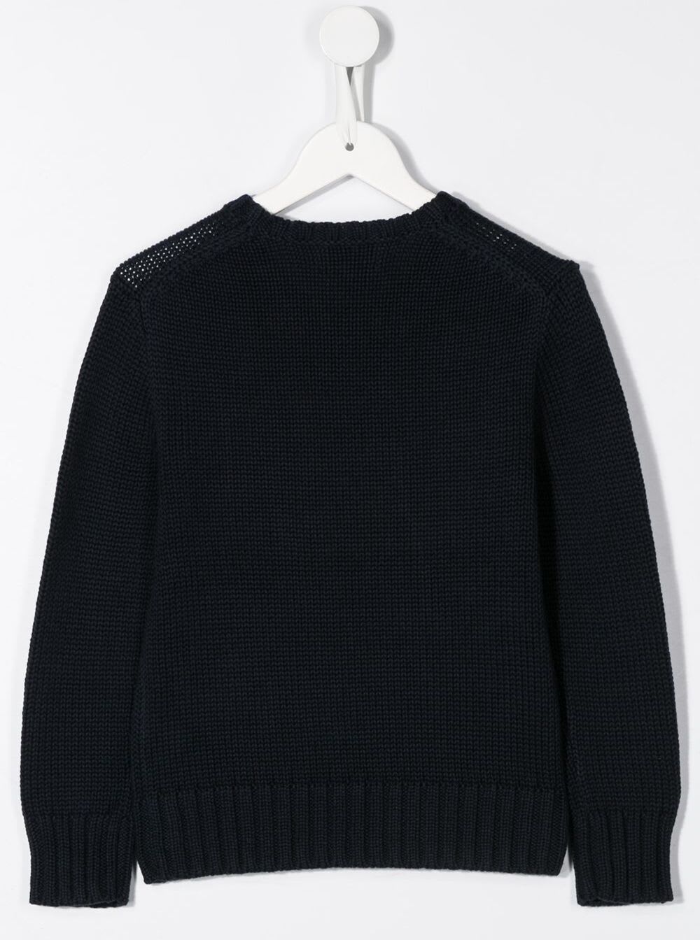 Shop Ralph Lauren Blue Knit Sweater With Flag In Cotton Boy In Navy