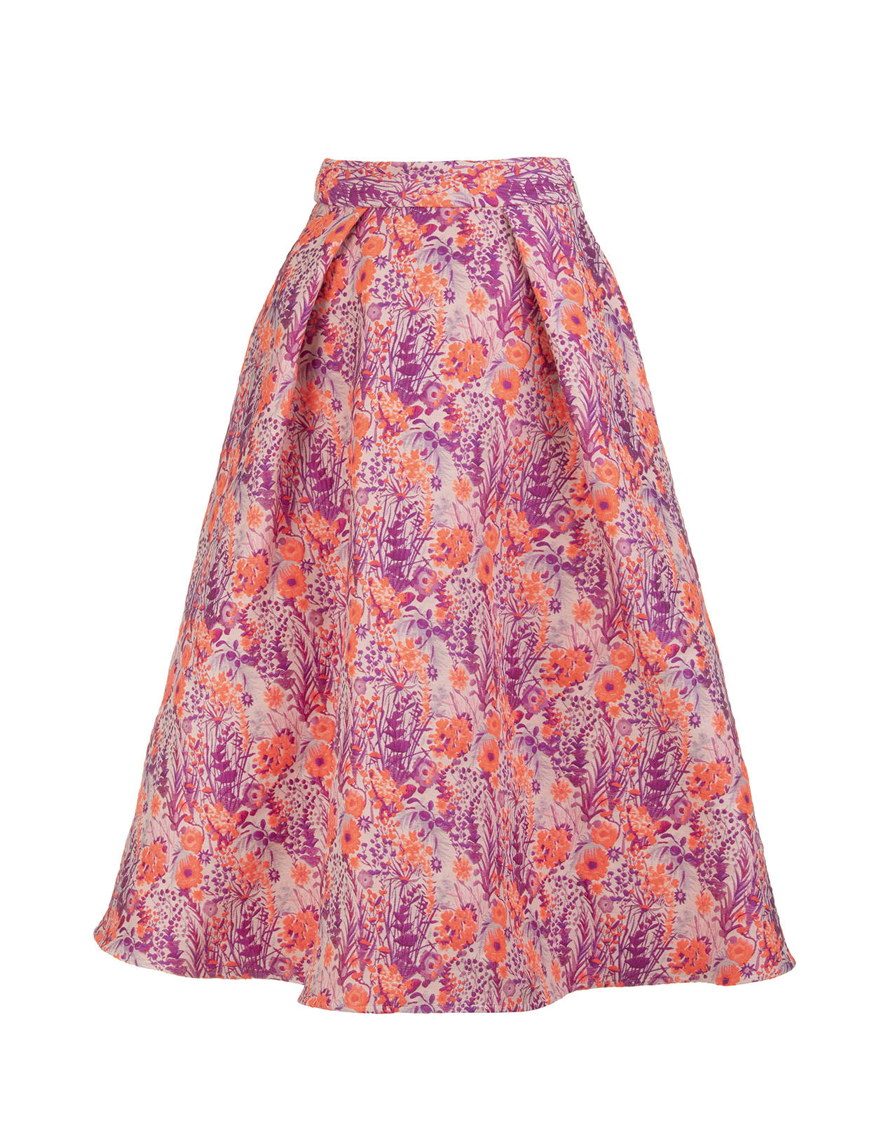 MSGM Flared Midi Skirt With Red And Purple Jacquard Floral Embroidery