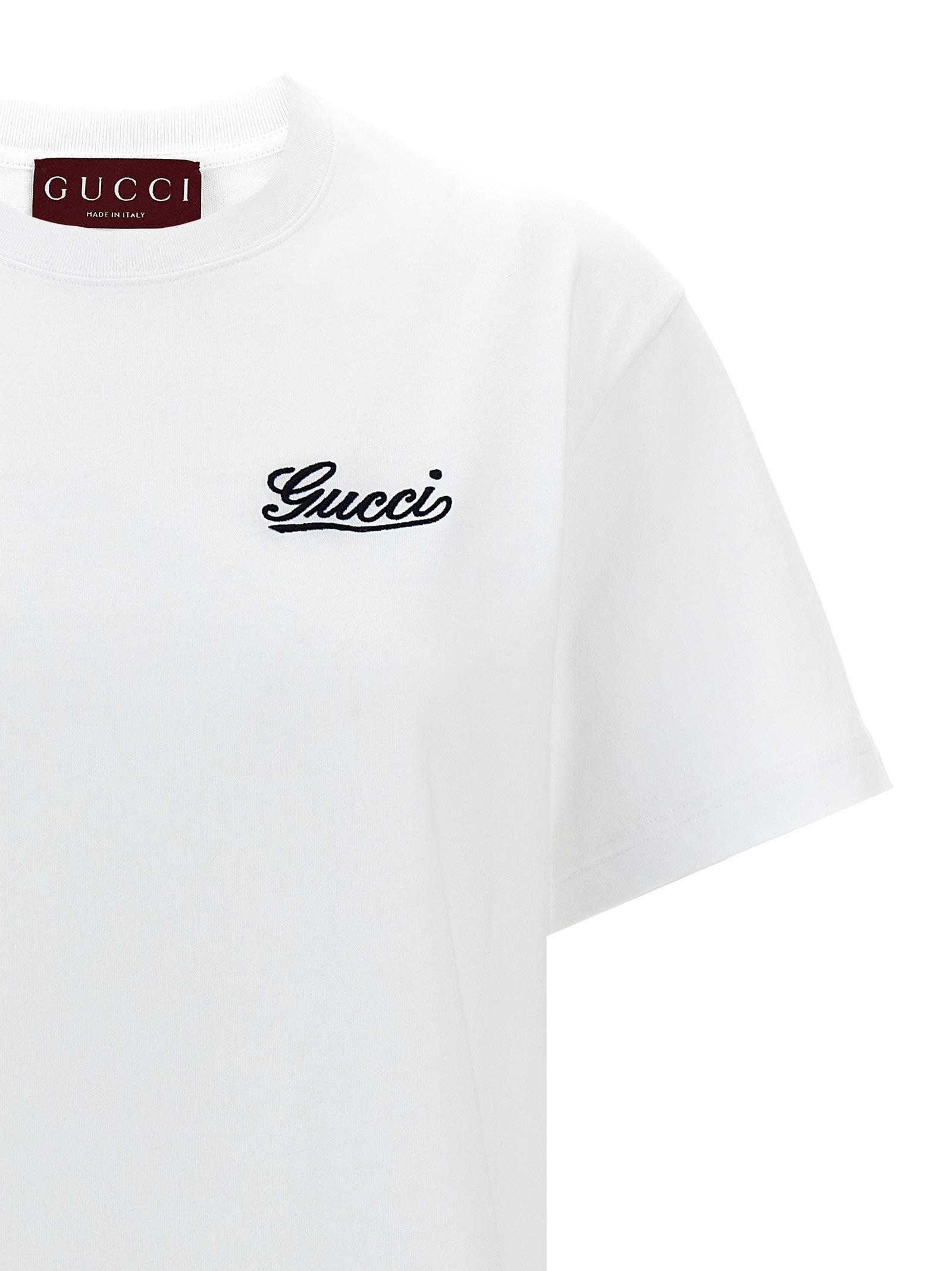 Shop Gucci Logo Embroidery T-shirt In White