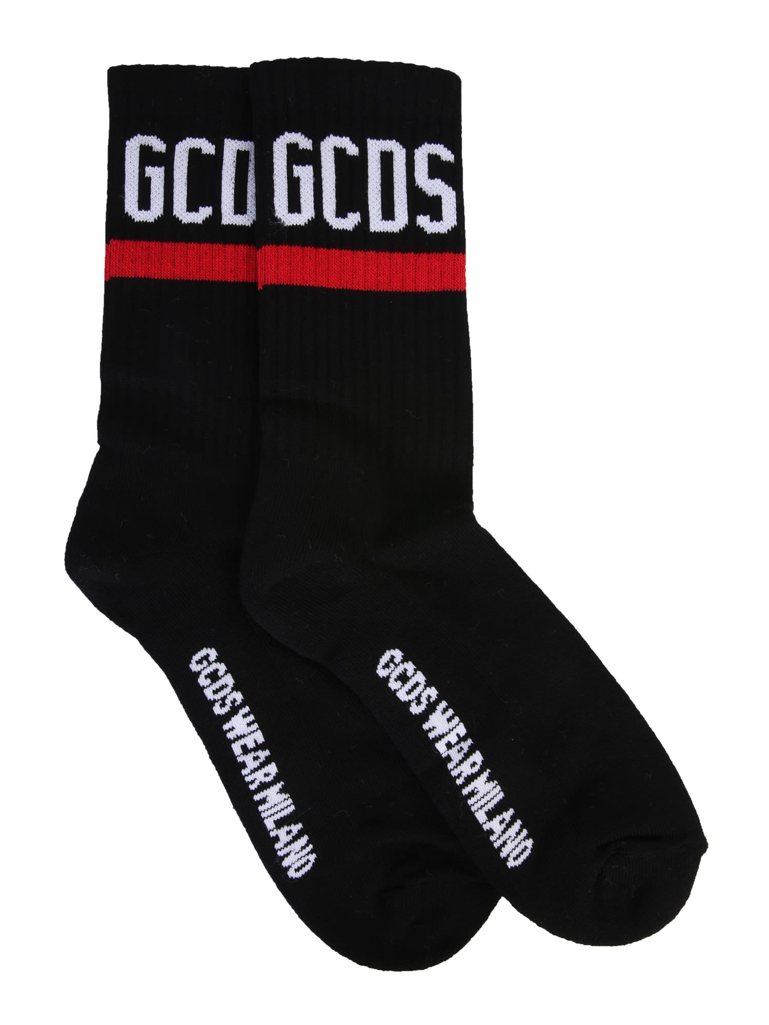 Gcds Ribbed Contrast Logo Socks In Nero
