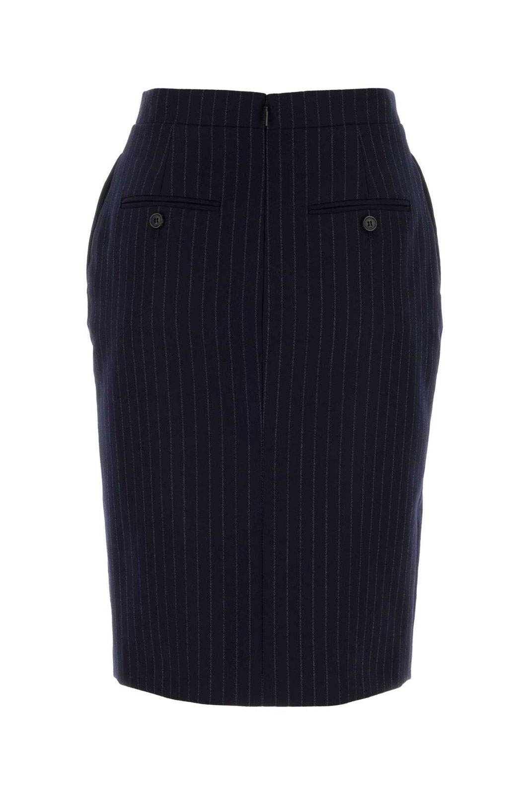 Shop Saint Laurent Striped Pencil Skirt In Marineblanc